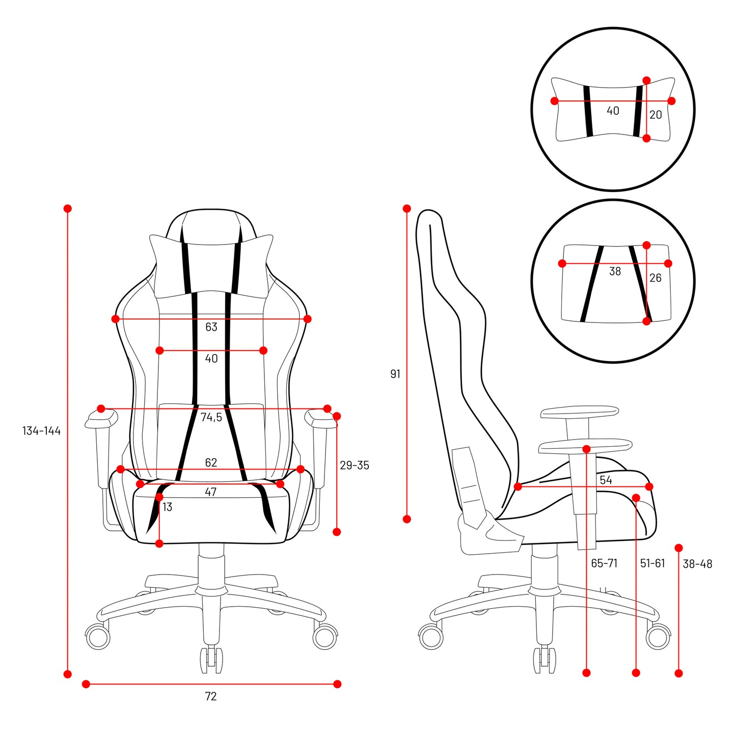 Krēsls X - ON 124-134/68/55; 134-144/72/62 cm melns/sarkans