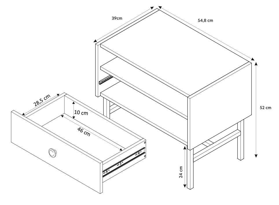 RENOS Naktsskapītis ar atvilktni 54 cm, melns - N1 Home