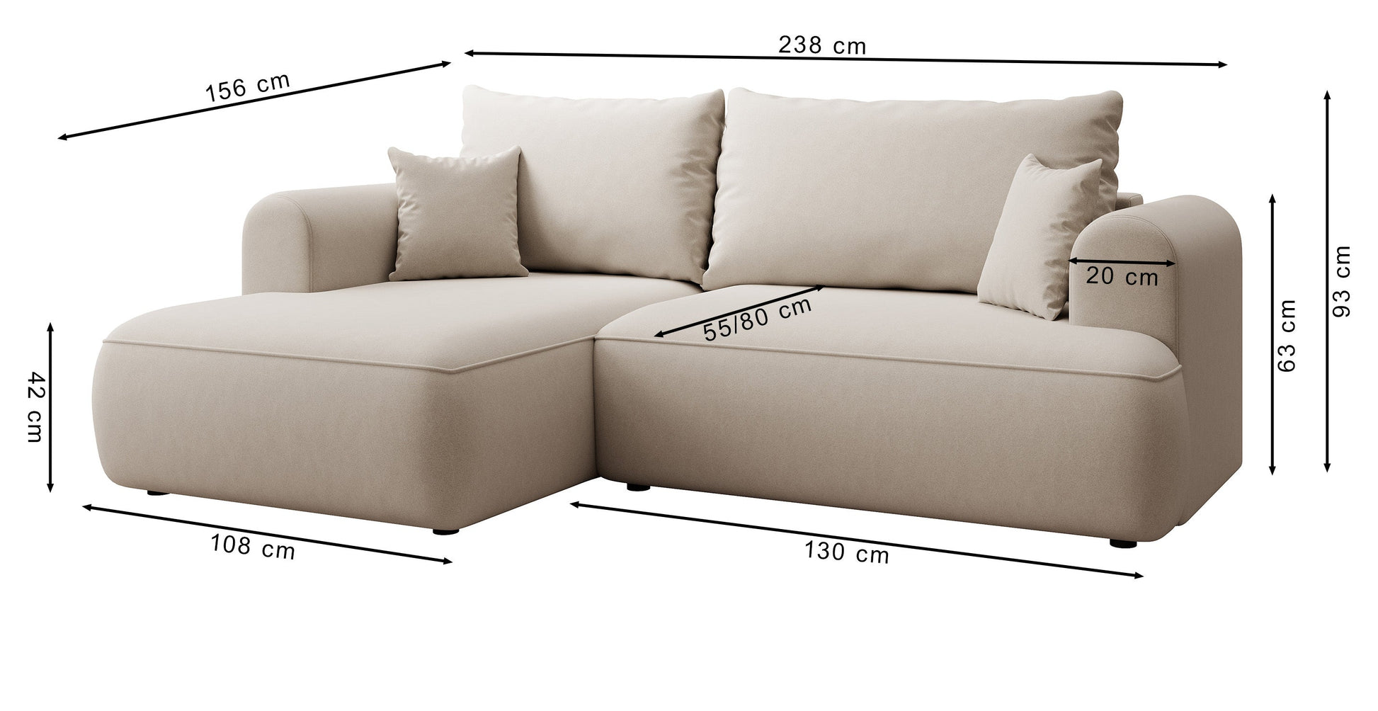 Dīvāns Ovors mini 239/93/156 cm Storm 06 - N1 Home
