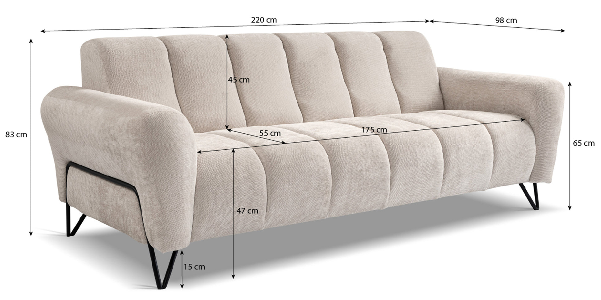 Dīvāns Volio 83/220/98 cm Storm 85 - N1 Home