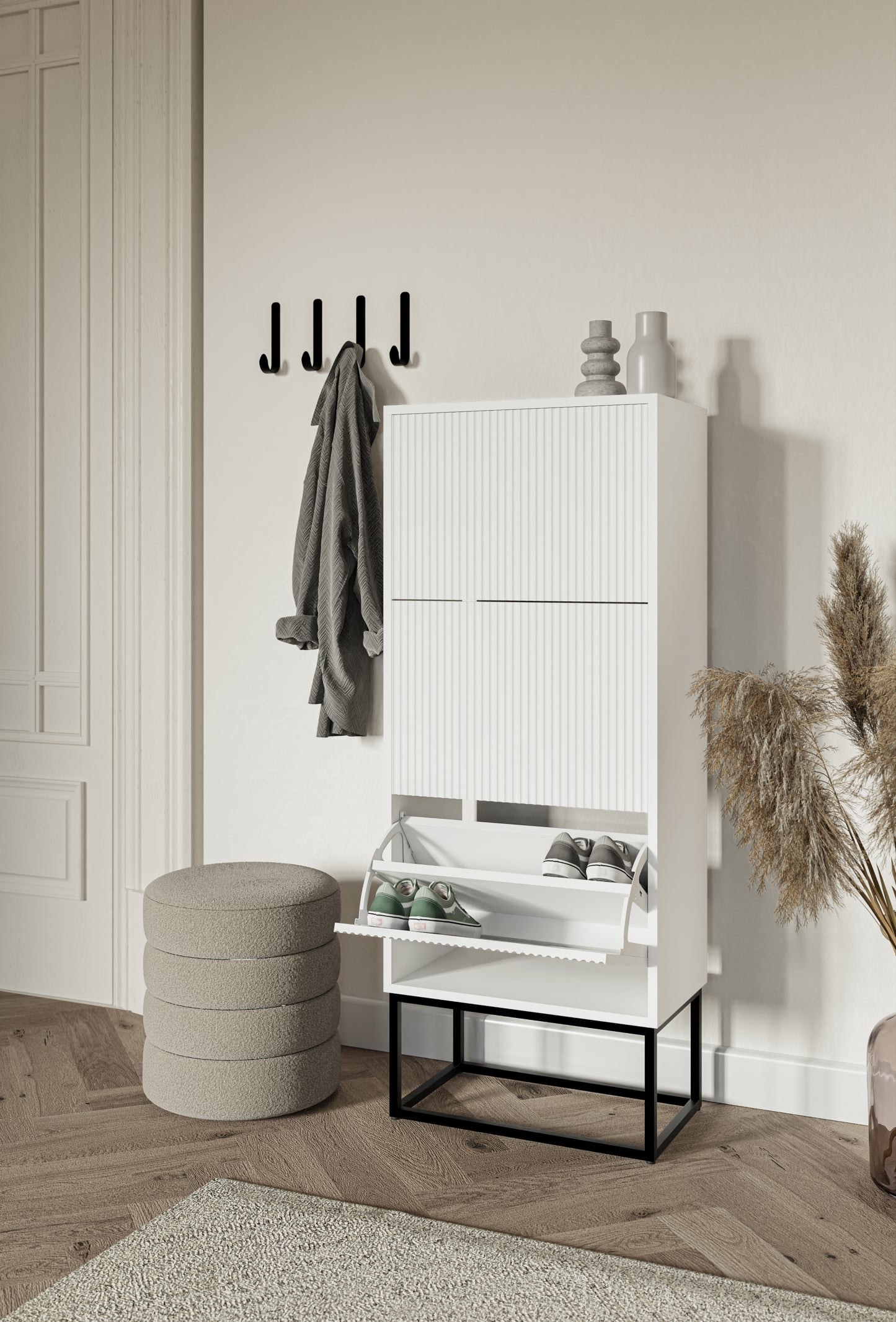 Apavu skapis Velda 50/30/125 cm balts/melns