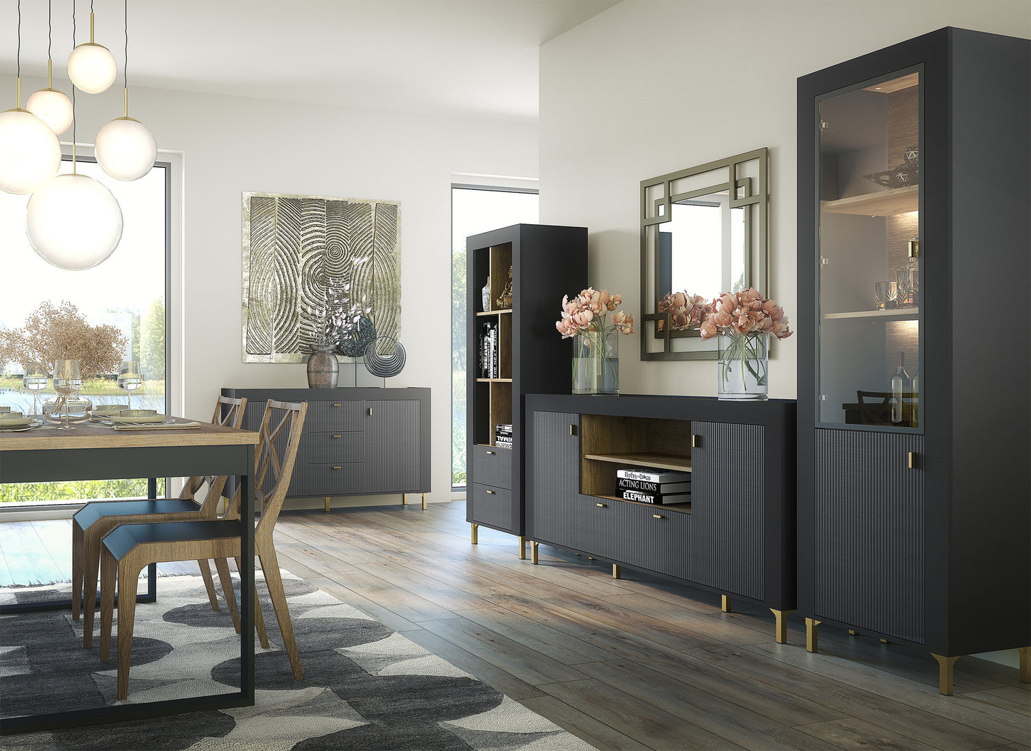 Skapis Lamos 55/153/38 cm melns/zelts