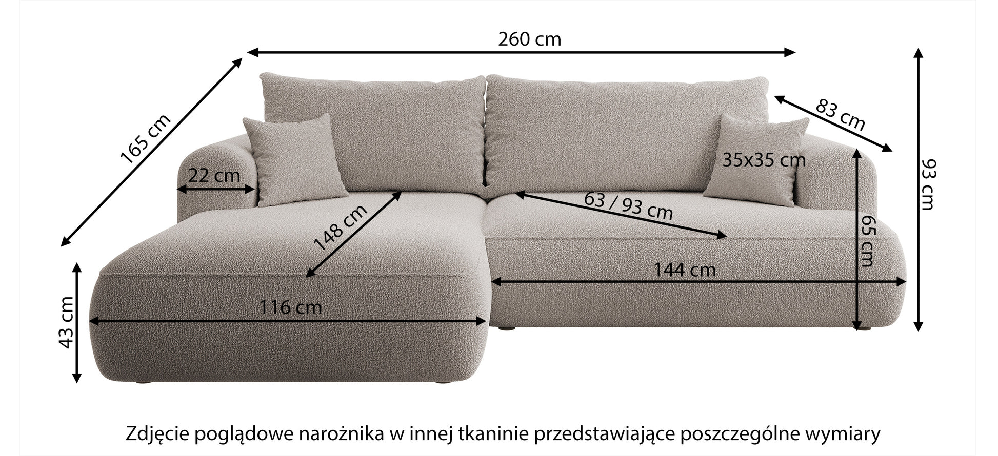 AVA Stūra dīvāns ar miega funkciju L-veida bēšs polsterējums, kreisa  puse - N1 Home