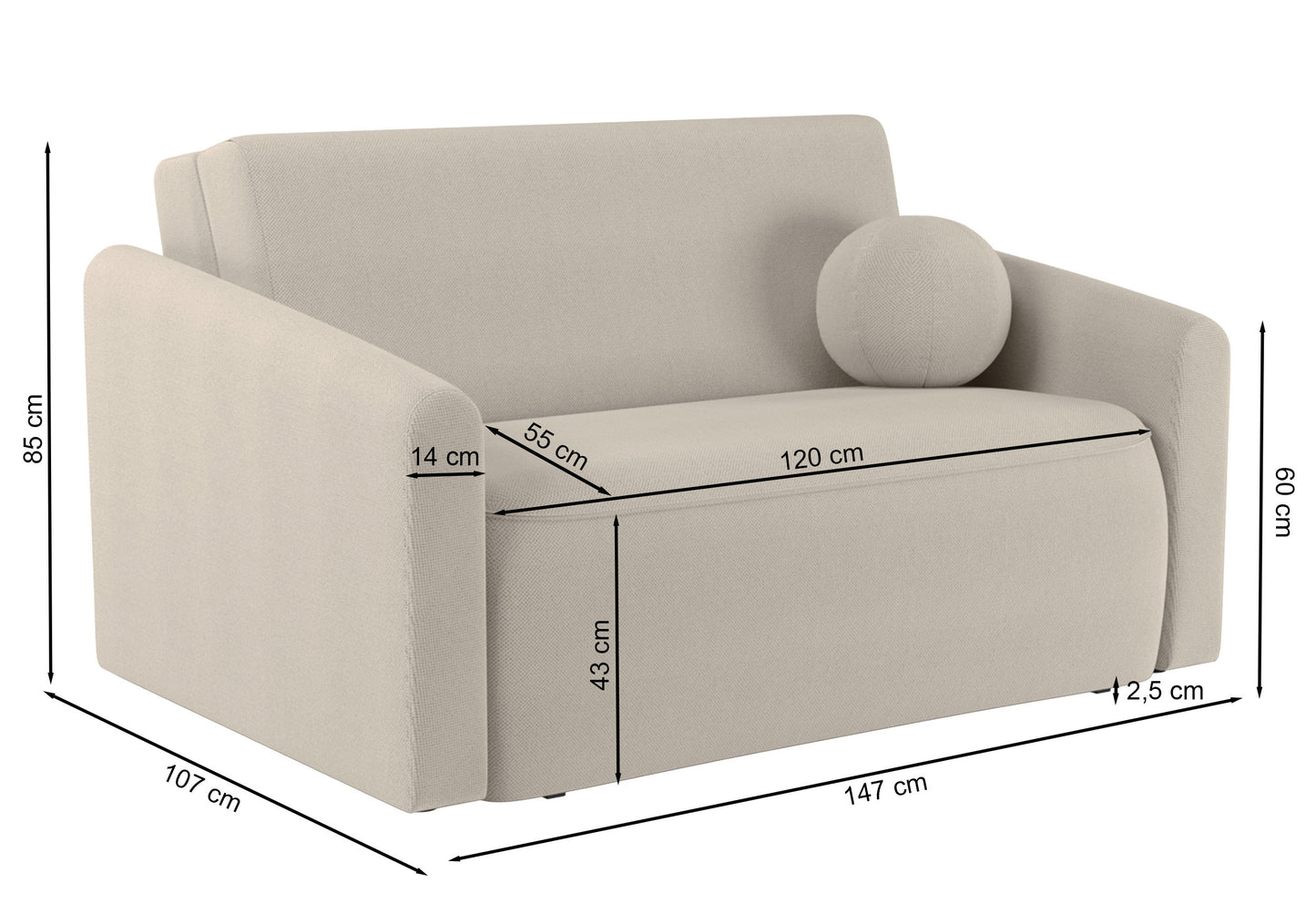 Dīvāns Poppi 85/147/107 cm Curio 70 - N1 Home