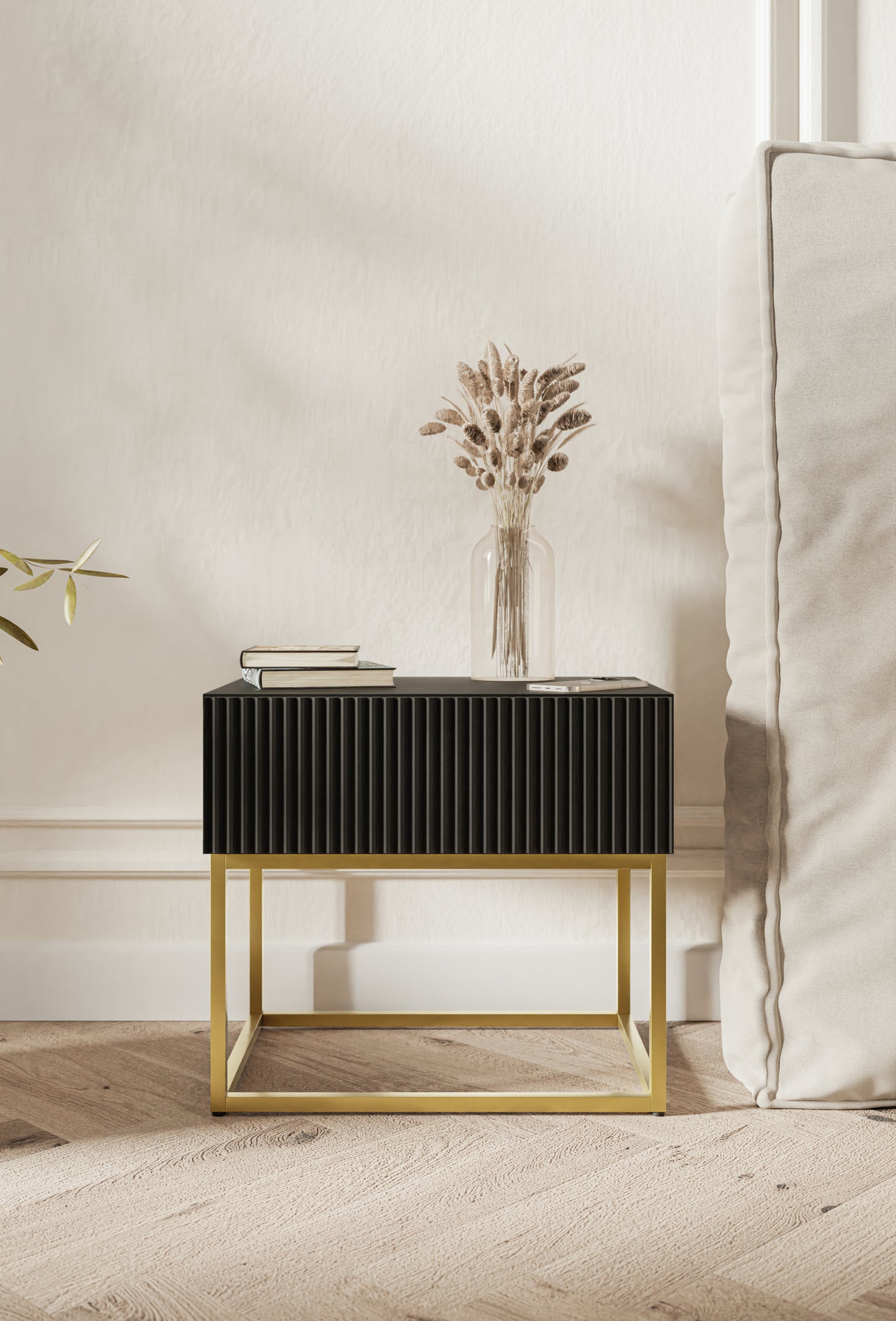 Naktsskapis Velda 50/44/35 cm melns/zelts - N1 Home