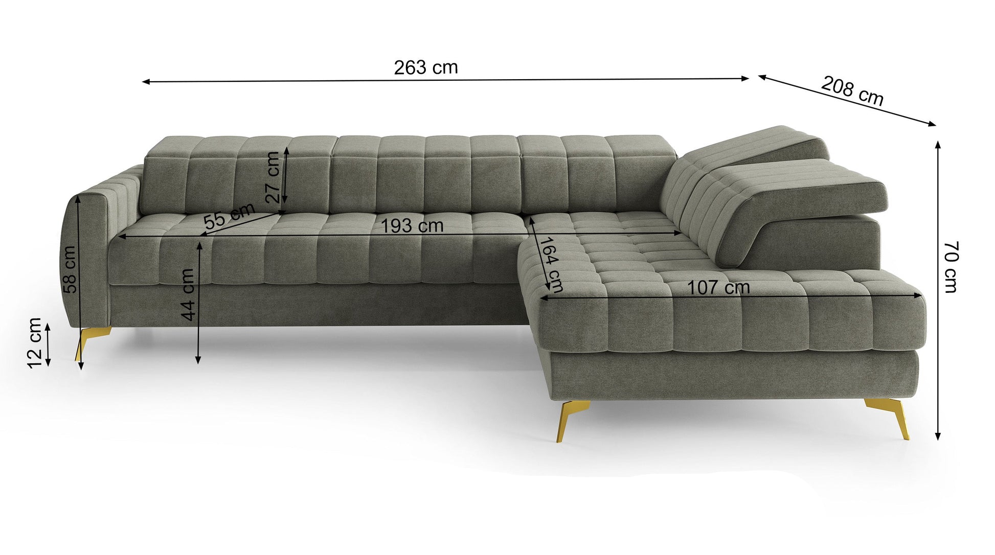 Dīvāns Perso 70/263/208 cm Castel 93 - N1 Home
