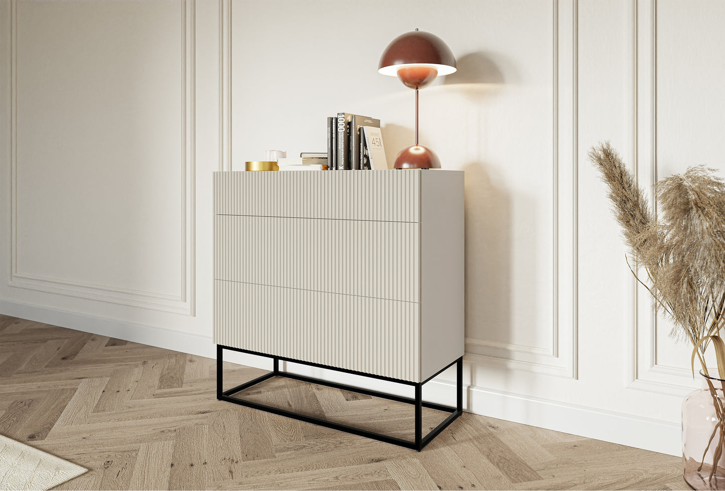 Kumode Velda 90/90/38 cm bēšs/melns - N1 Home