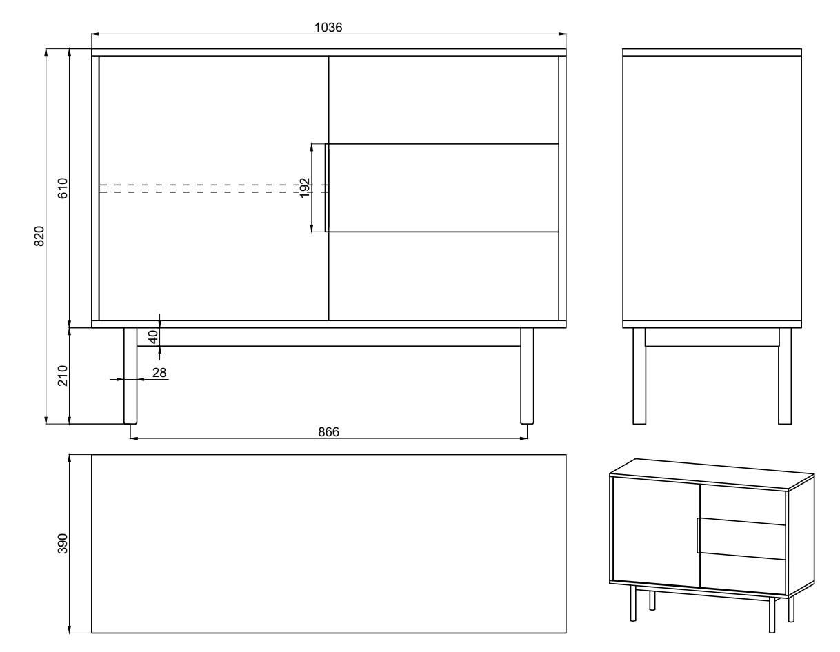 KIARO viendurvju kumode, 104 cm, pelēka bēša - N1 Home