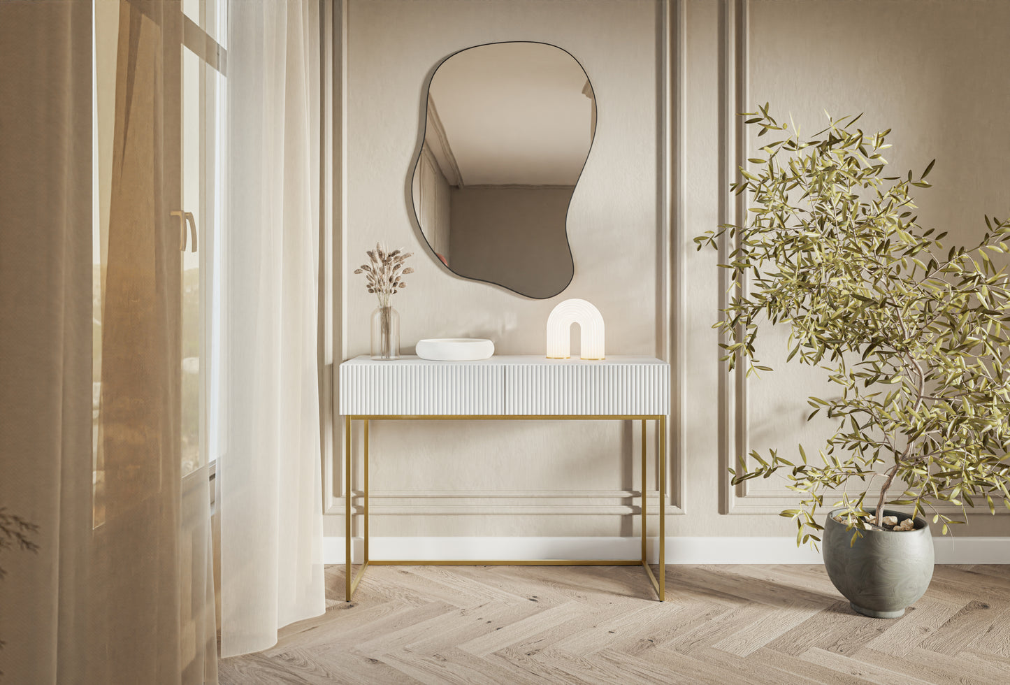 Konsole Velda 110/79/40 cm balts/zelts