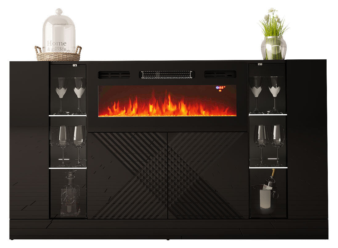 Kumode ar elektrisko kamīnu Dalika 160/90/35 cm melns