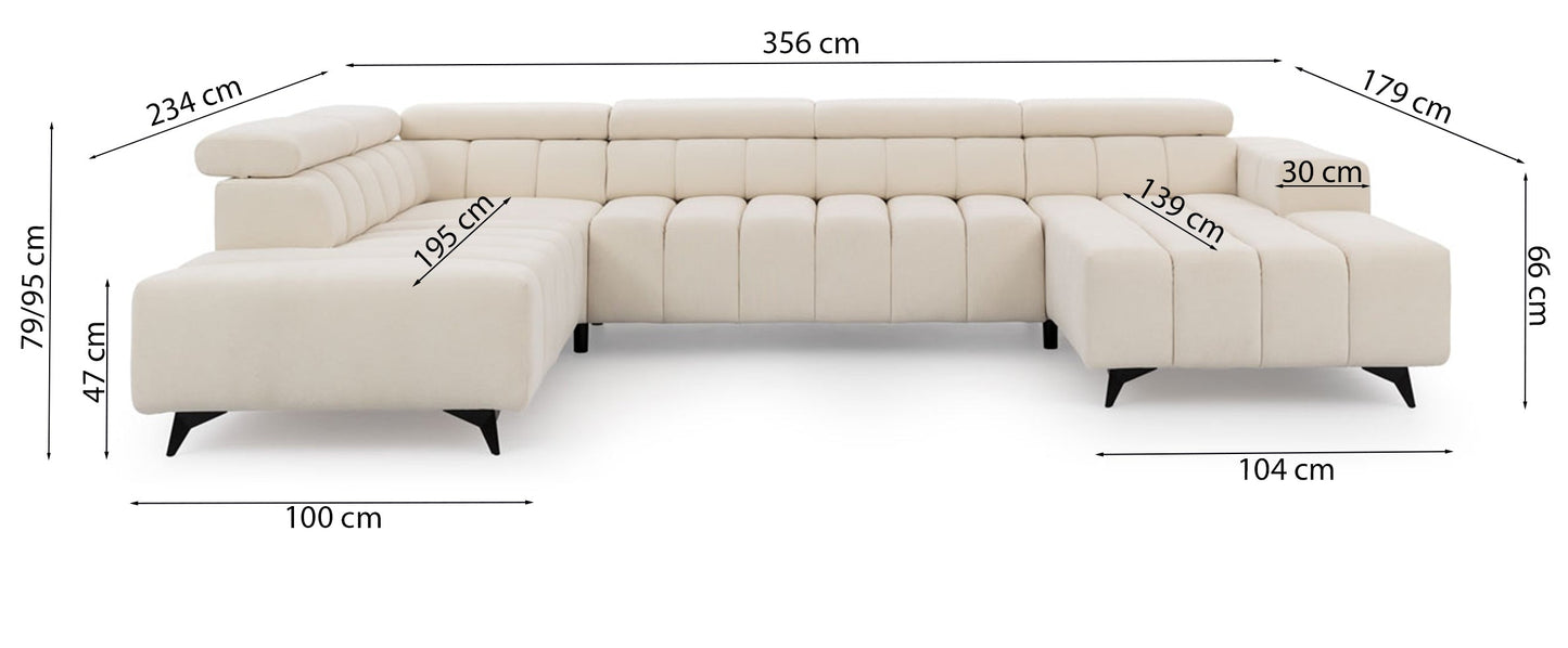 Dīvāns Roggus U 79/356/234 cm Sicuro 55 - N1 Home