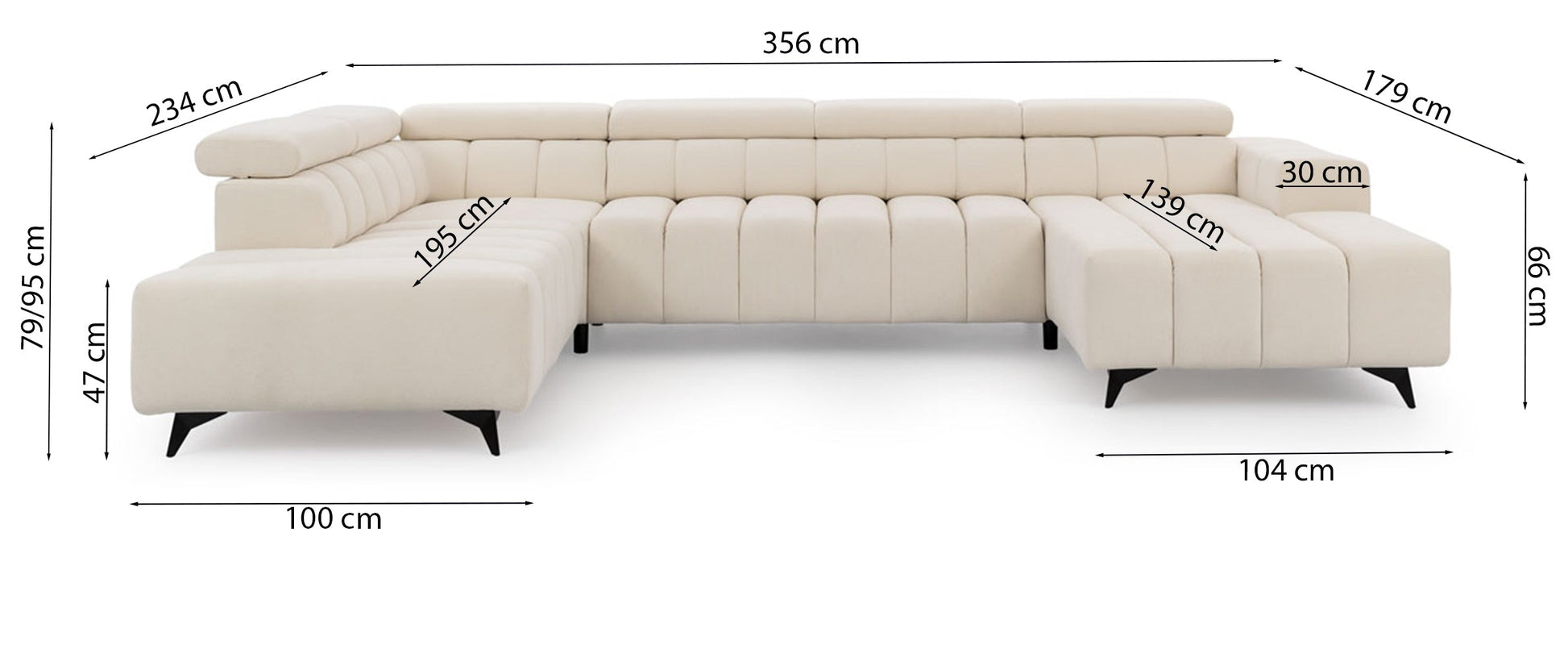 Dīvāns Roggus U 79/356/234 cm Sicuro 60 - N1 Home