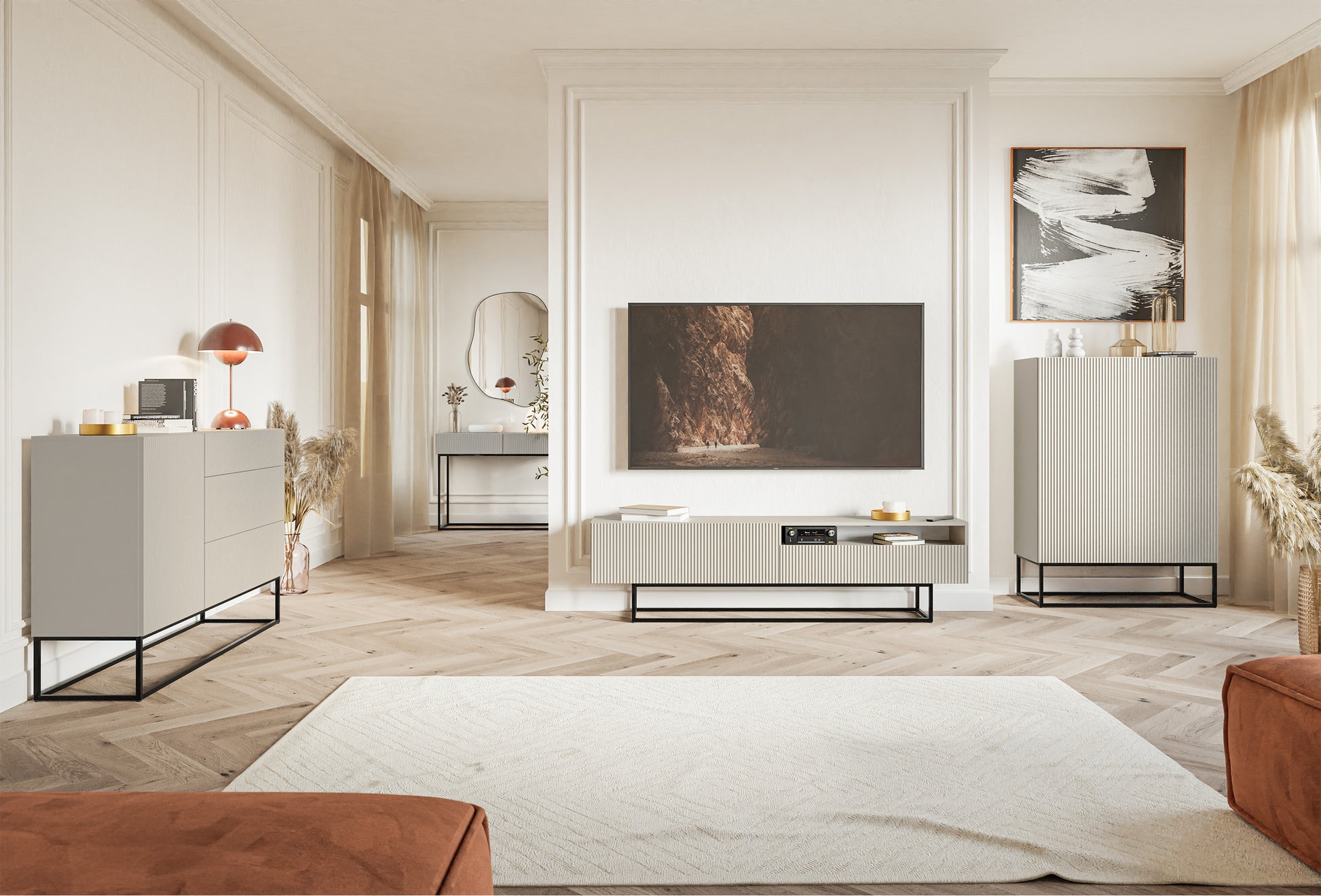 Kumode Velda 140/90/38 cm bēšs/melns - N1 Home