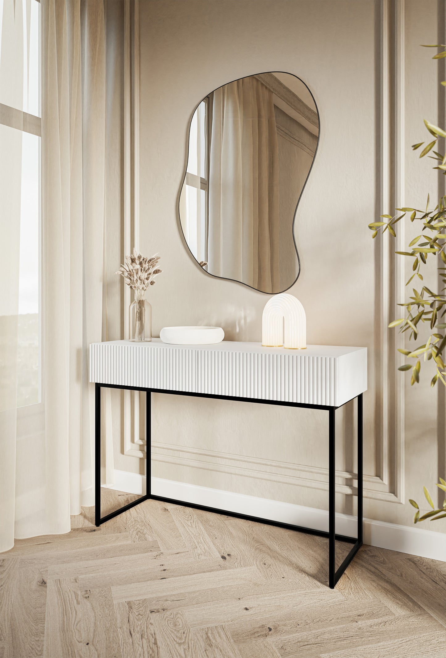 Konsole Velda 110/79/40 cm balts/melns