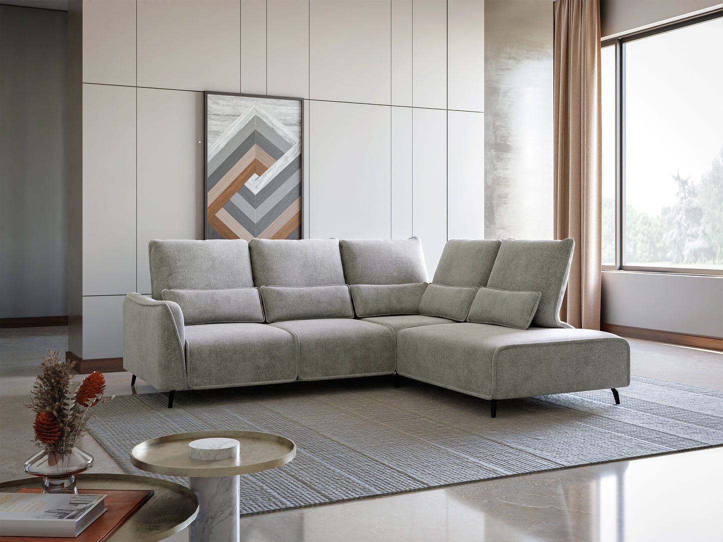 Dīvāns ar pufu Ruma 94/260/208 cm Storm 85 - N1 Home