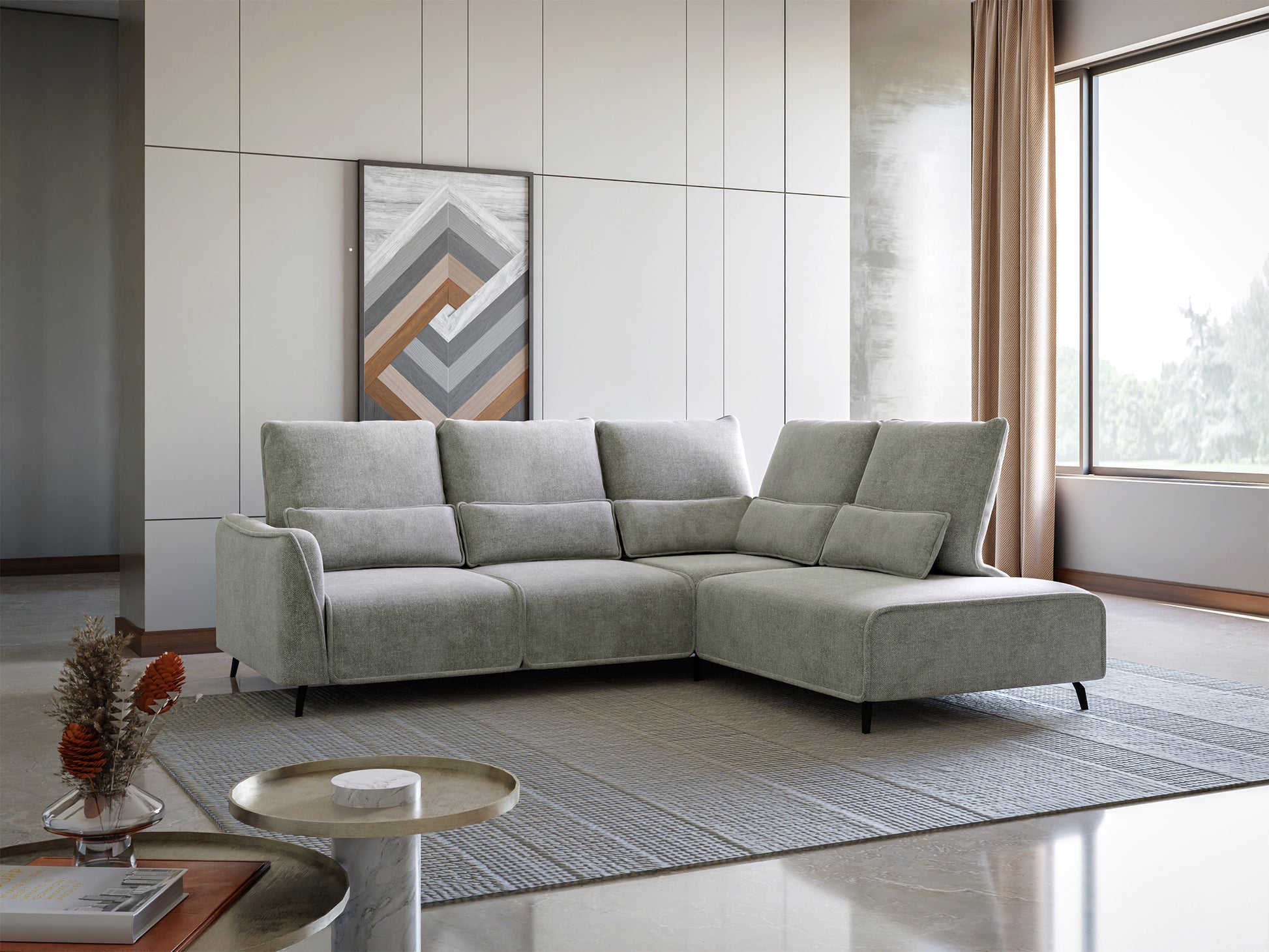 Dīvāns ar pufu Ruma 94/260/208 cm Storm 85 - N1 Home