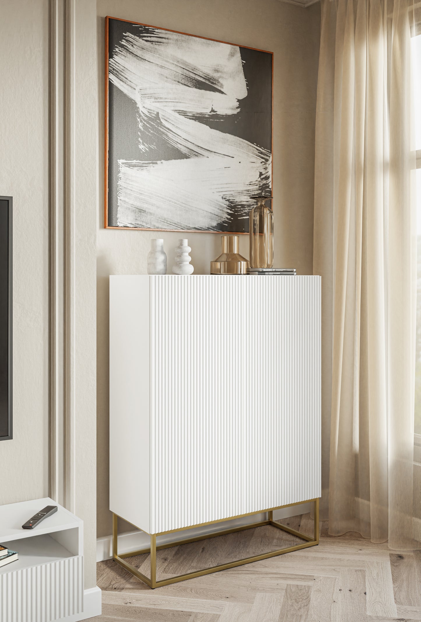 Kumode Velda 90/125/38 cm balts/zelts - N1 Home