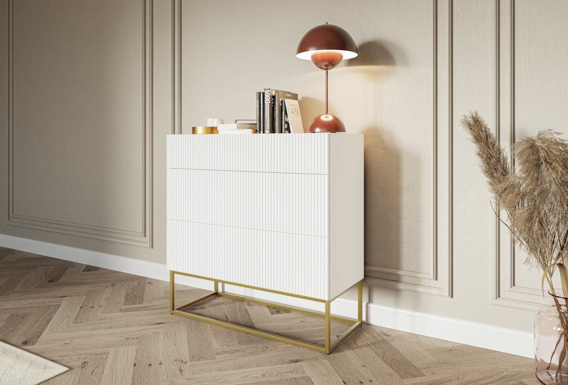 Kumode Velda 90/90/38 cm balts/zelts - N1 Home