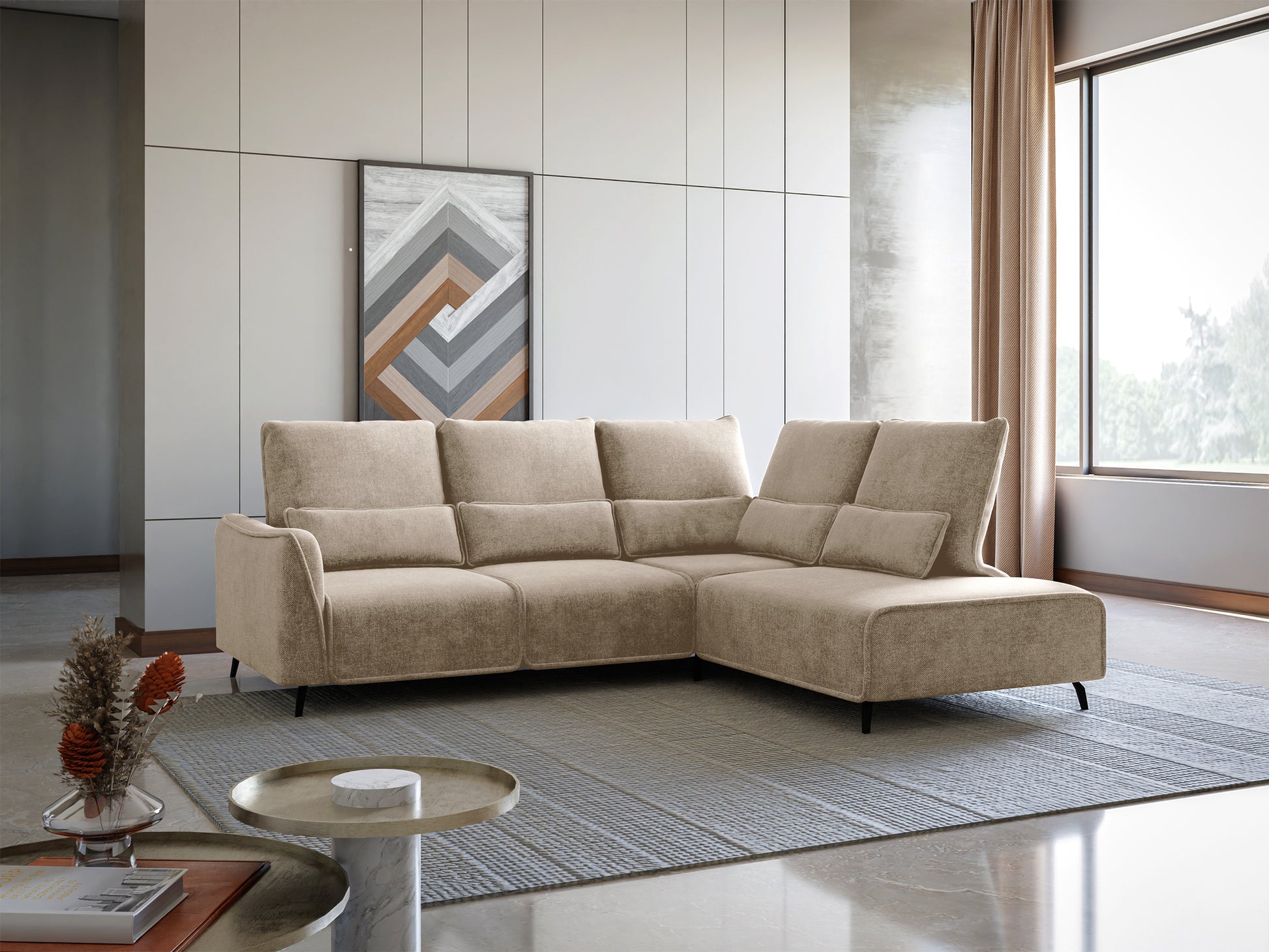 Dīvāns ar pufu Ruma 94/260/208 cm Storm 06 - N1 Home