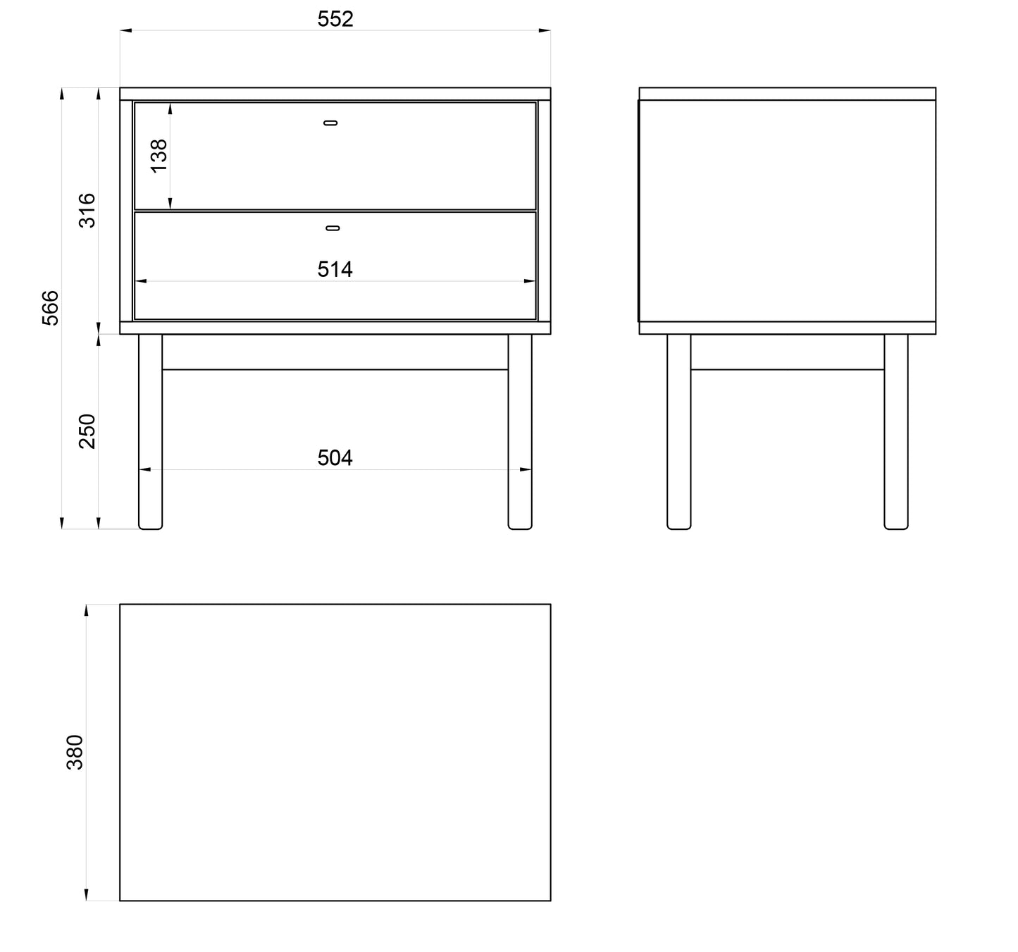 NOLAR Naktsskapītis ar divām atvilktnēm, 55 cm, melns - N1 Home