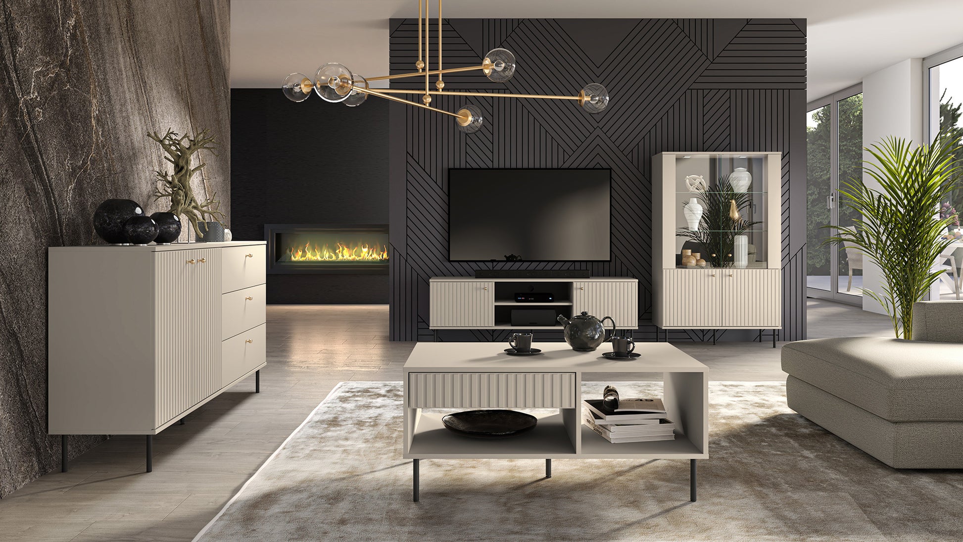 TV skapis Galeto 53/160/40 cm bēšš - N1 Home