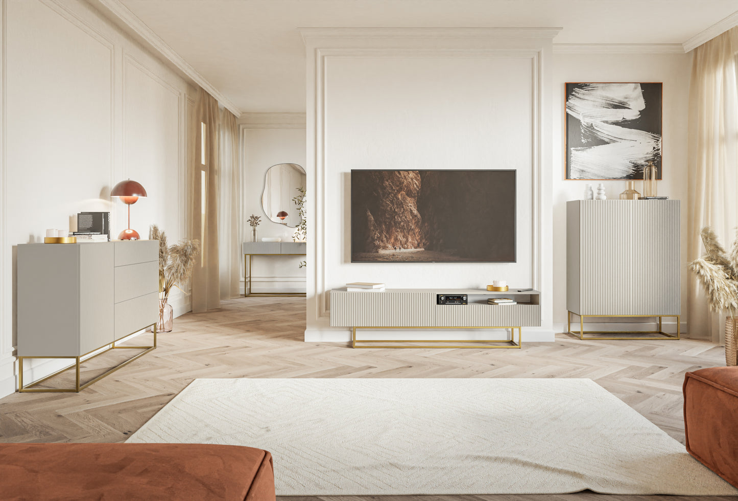 Konsole Velda 110/79/40 cm bēšs/zelts