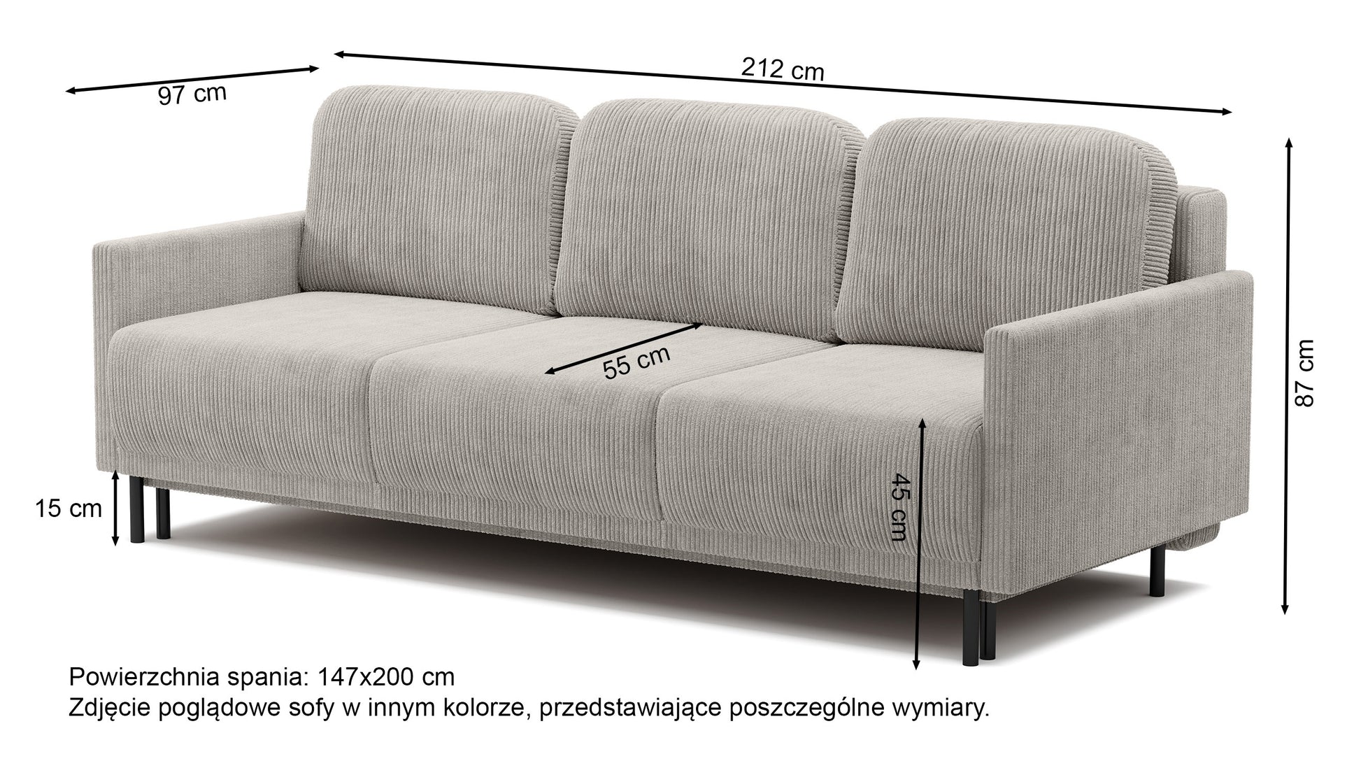 NOMIEL Trīsvietīgs dīvāns-gulta ar glabāšanas kasti, smilškrāsas velvets - N1 Home