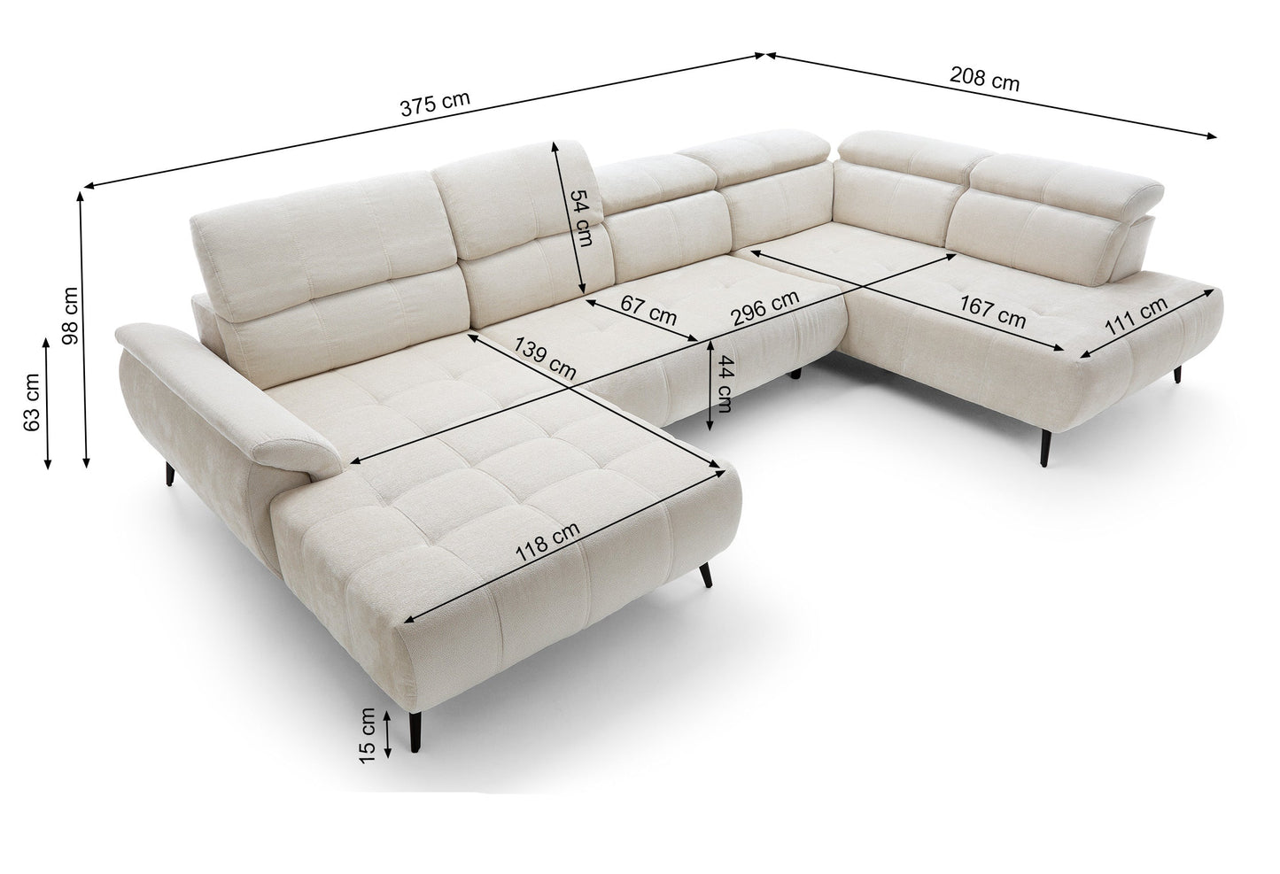 Dīvāns Matio U 98/375/208 cm Aphrodite 19 - N1 Home