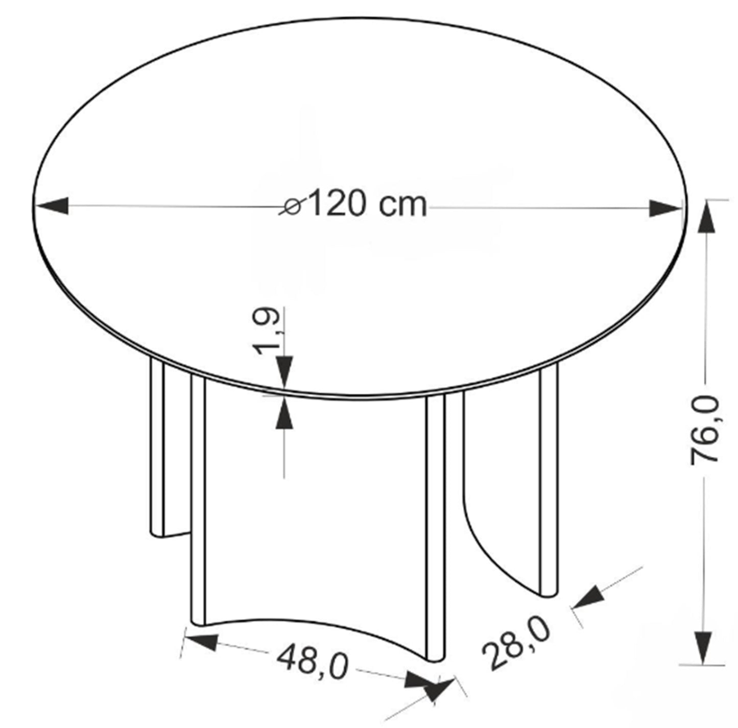 Galds Cals 76/120/120 cm rieksts - N1 Home
