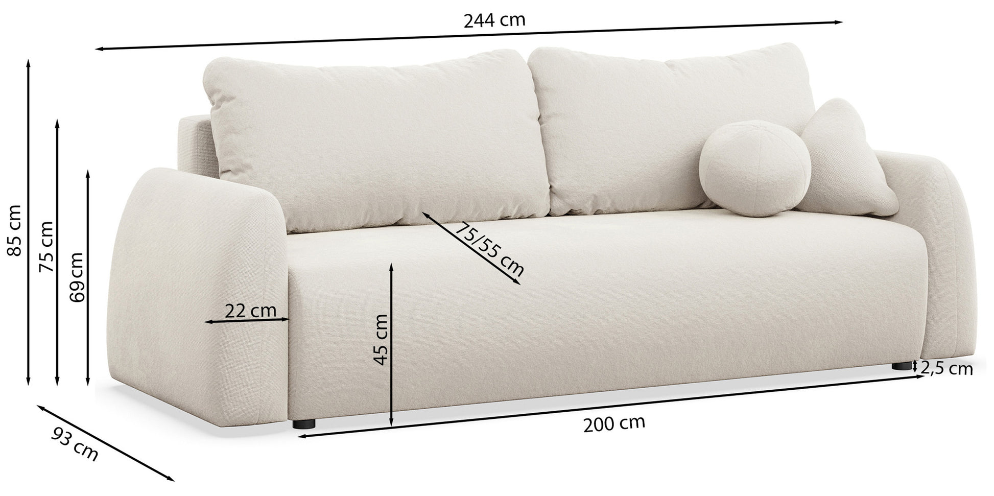 Dīvāns Nubo 244/85/93 cm Enjoy New Lux 03 - N1 Home