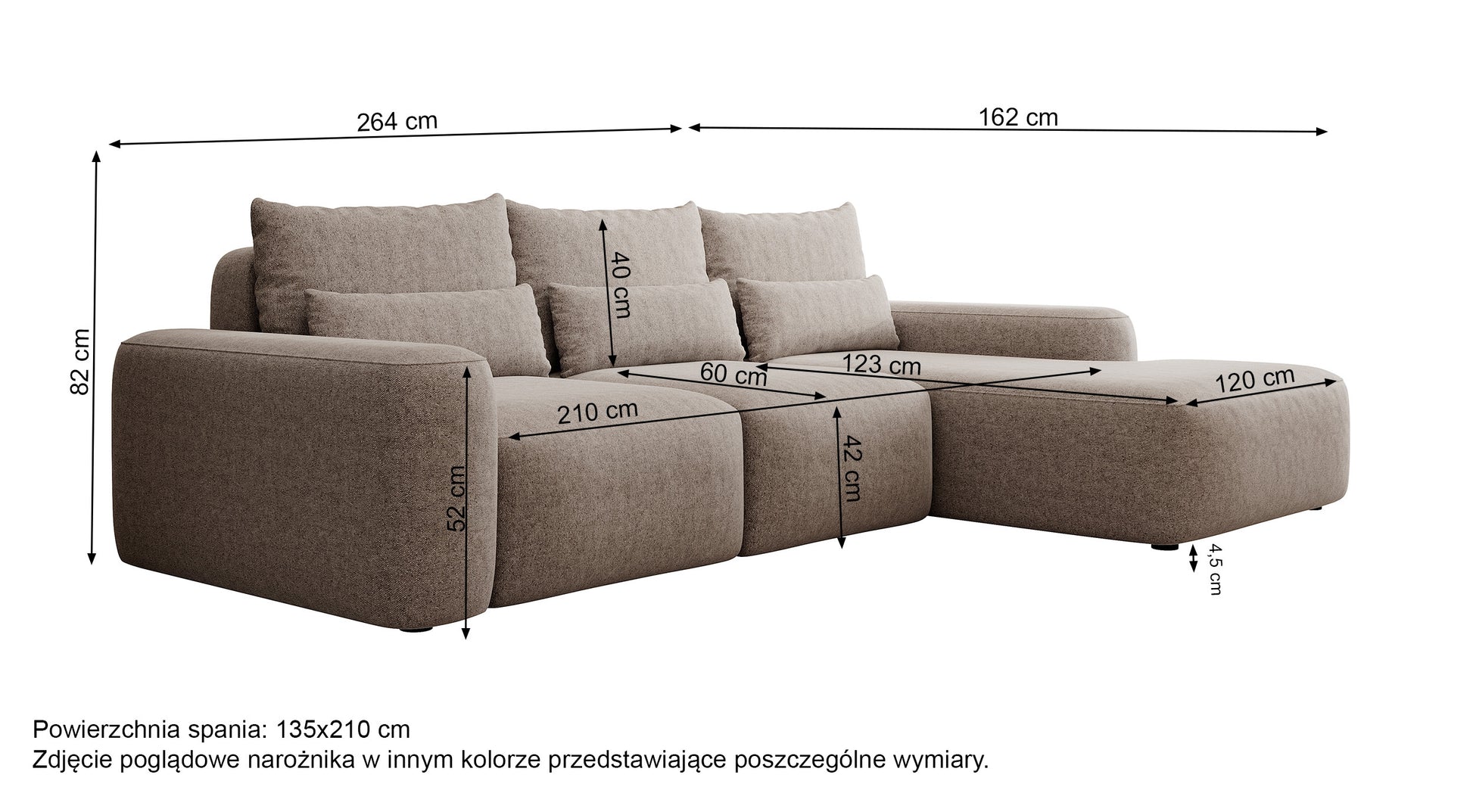 GARN L-formas stūra dīvāns ar gulēšanas funkciju, ar papildu jostasvietu spilveniem, bēšs šenils, laba/kreisa puse - N1 Home