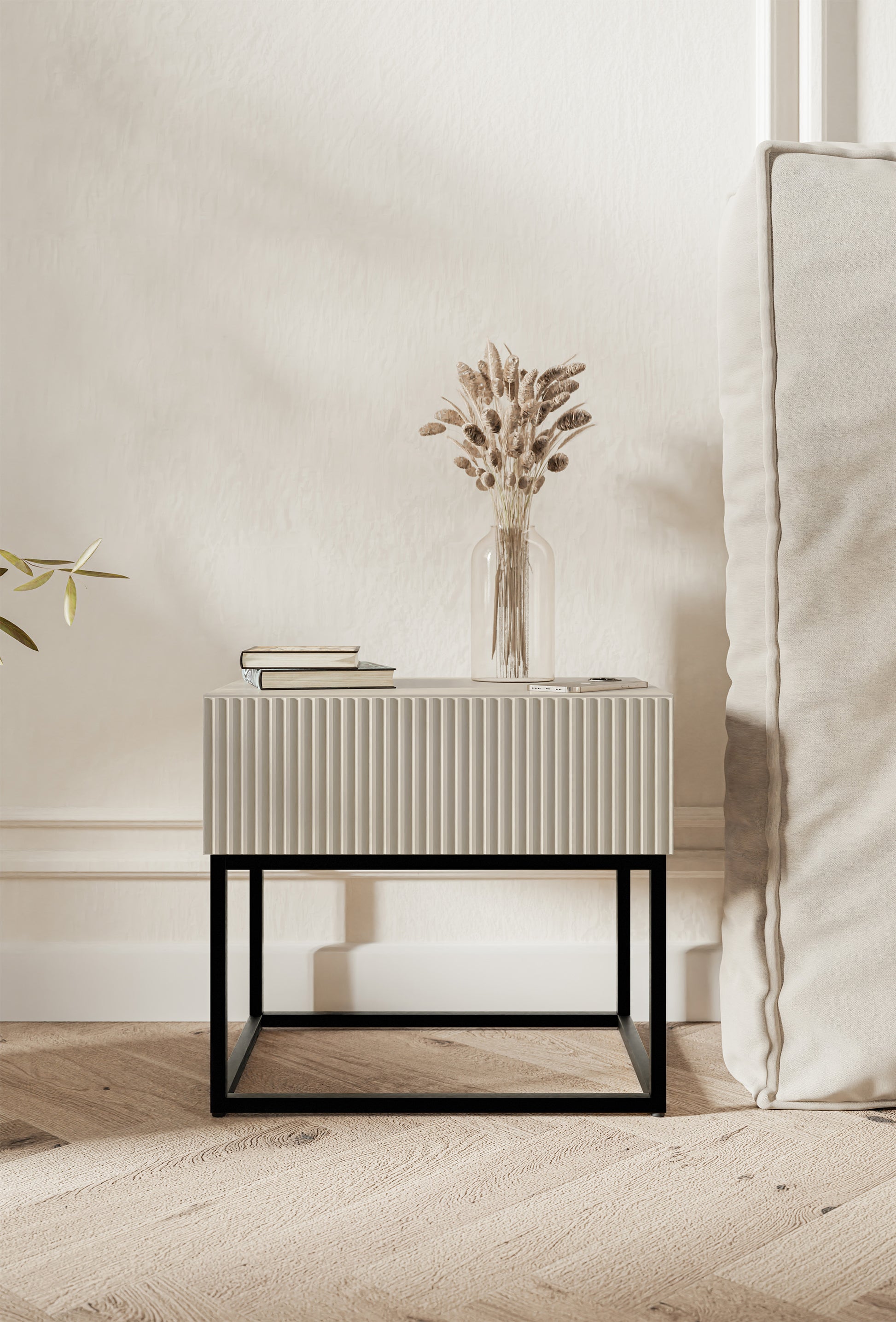 Naktsskapis Velda 50/44/35 cm bēšs/melns - N1 Home