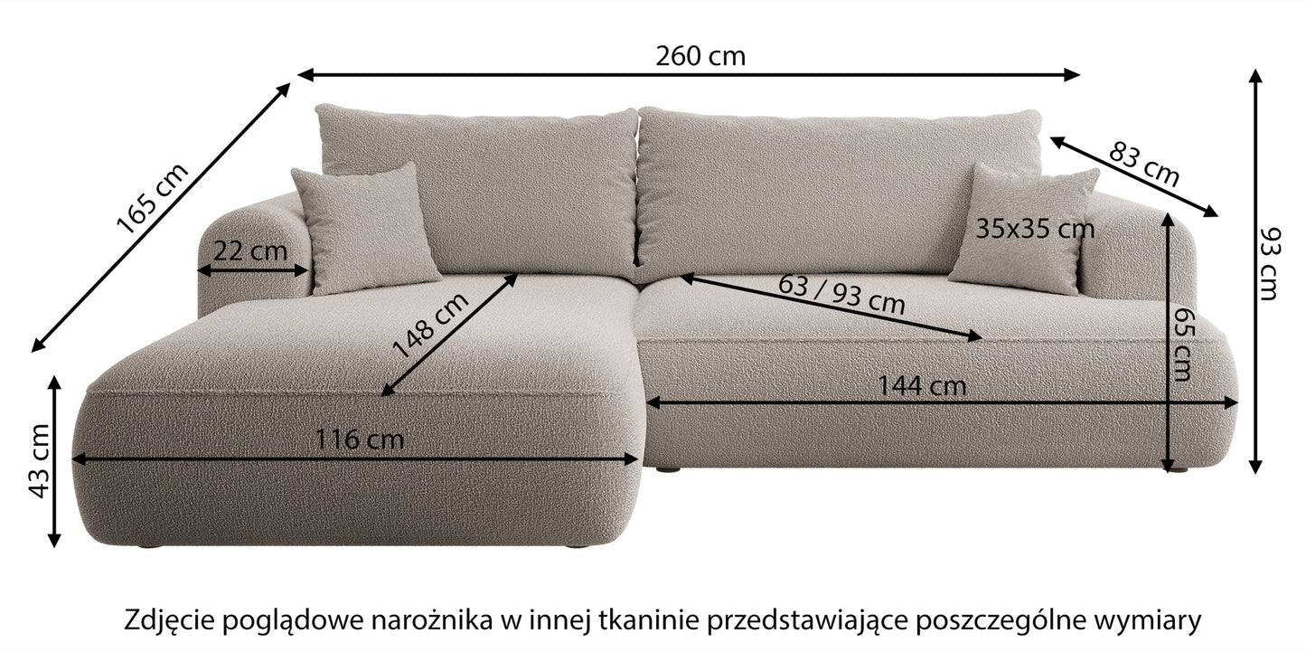 AVA Stūra dīvāns ar miega funkciju L-veida pelēks, bēšs polsterējums, kreisa puse - N1 Home