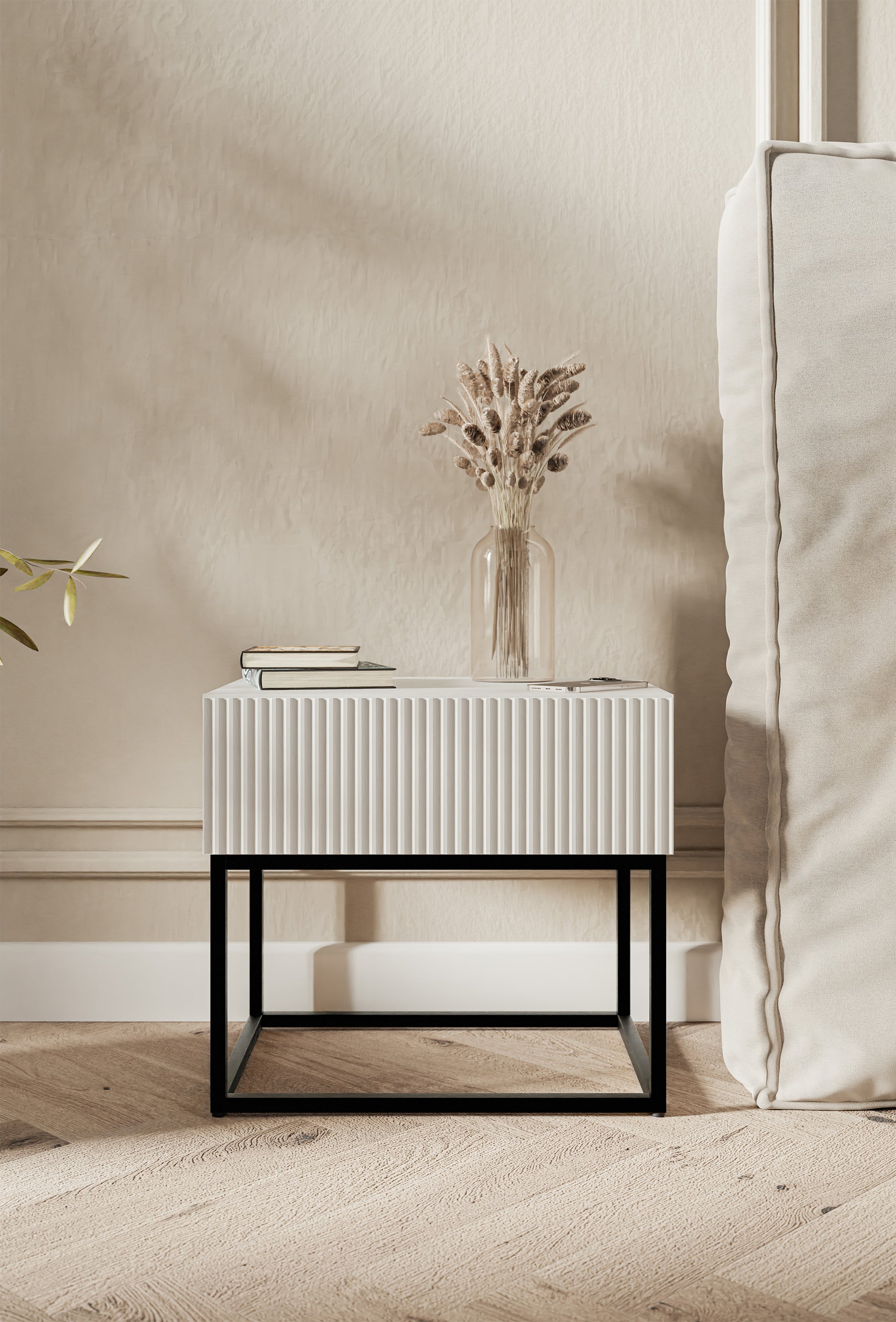 Naktsskapis Velda 50/44/35 cm balts/melns - N1 Home