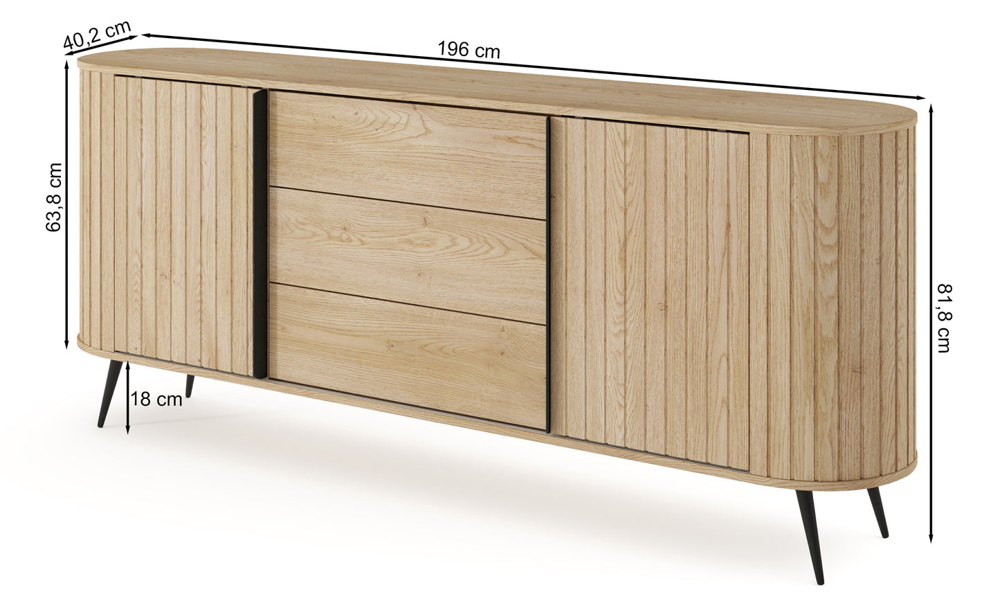 Kumode Lavas 196/81/40 cm Kremonas ozols