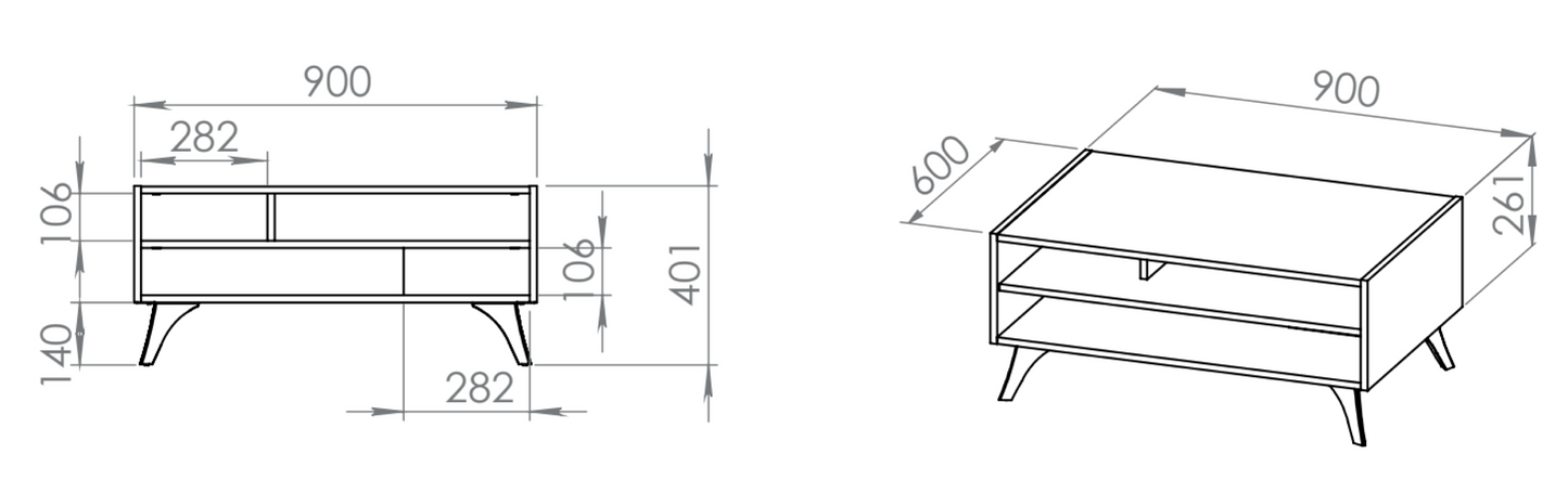 Kafijas galds Toskana 90/40/60 cm ozols/melns