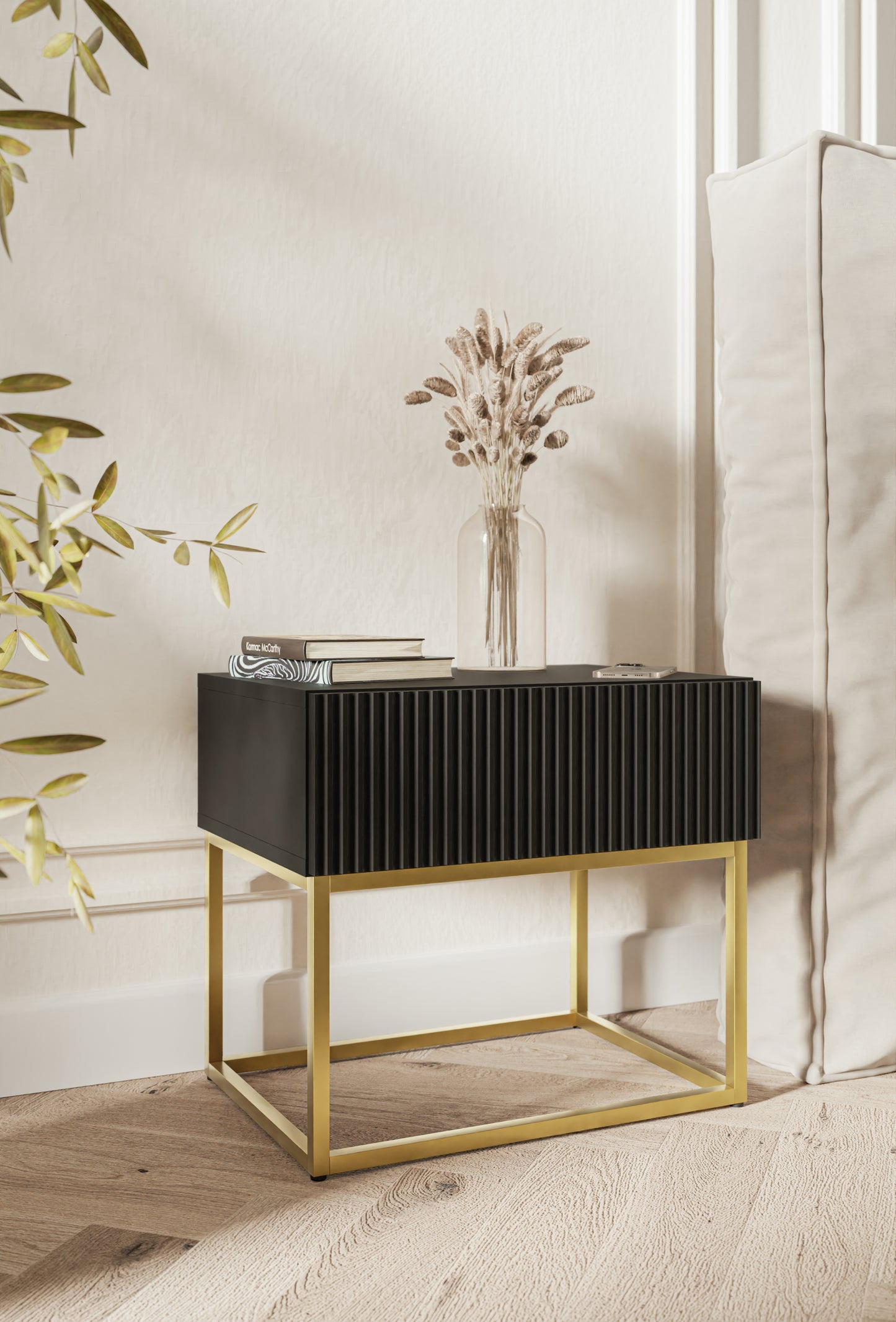 Naktsskapis Velda 50/44/35 cm melns/zelts - N1 Home