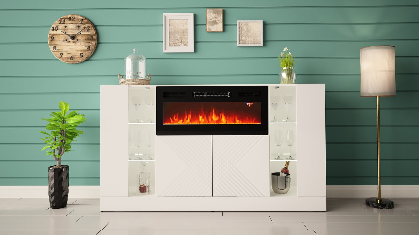 Kumode ar elektrisko kamīnu Dalika 160/90/35 cm balts