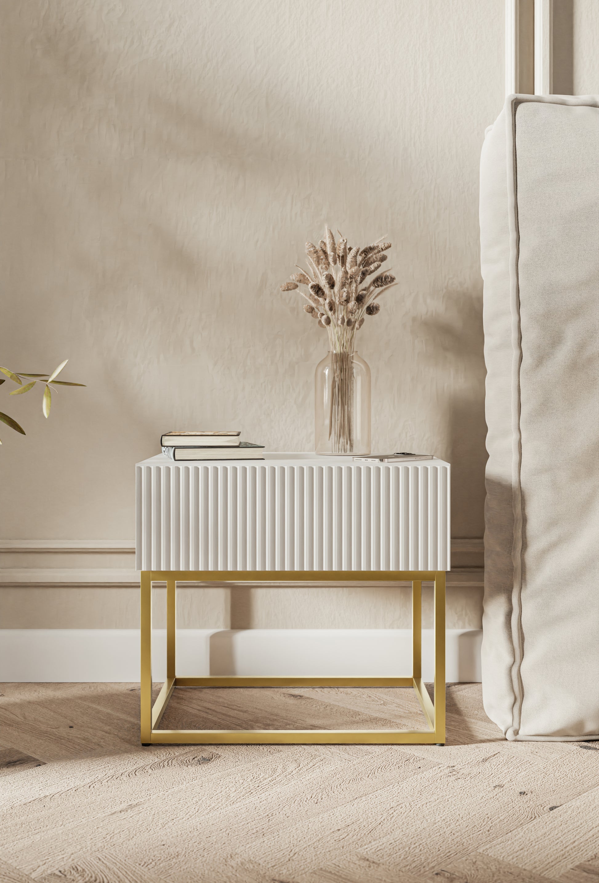 Naktsskapis Velda 50/44/35 cm balts/zelts - N1 Home