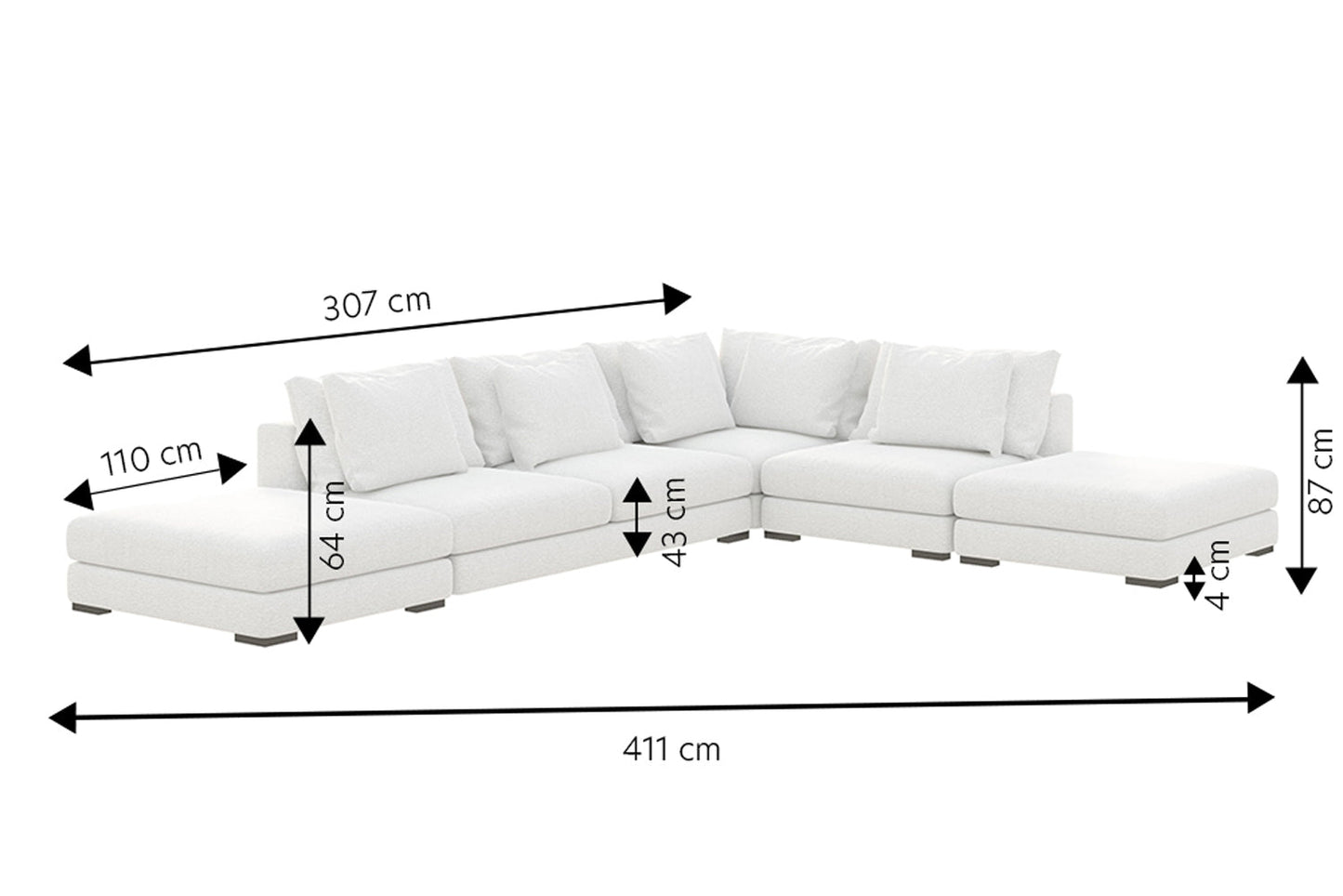 Dīvāns Milia 87/411/307 cm Storm 02