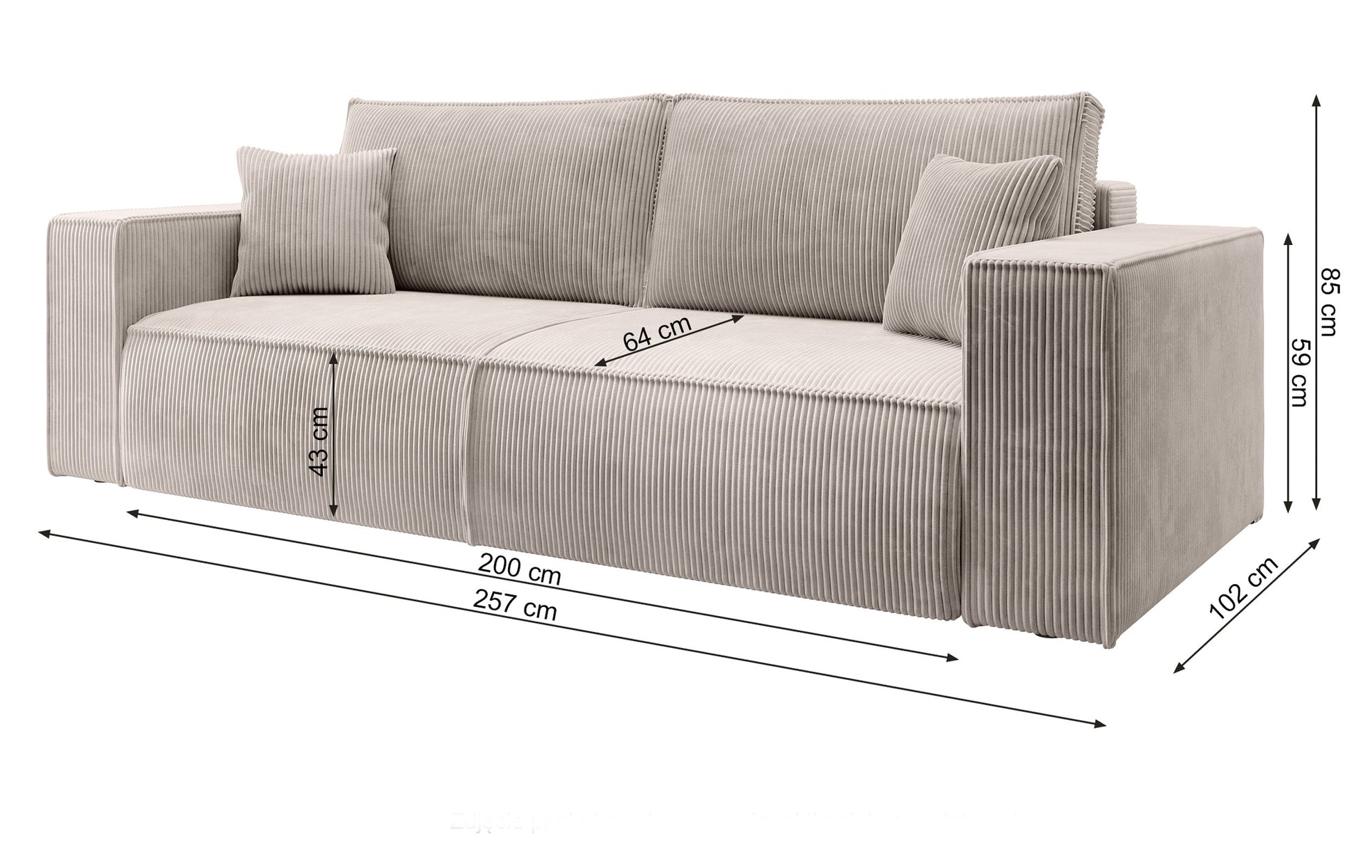 Dīvāns Fireza 275/102/85 cm Poso 55 - N1 Home