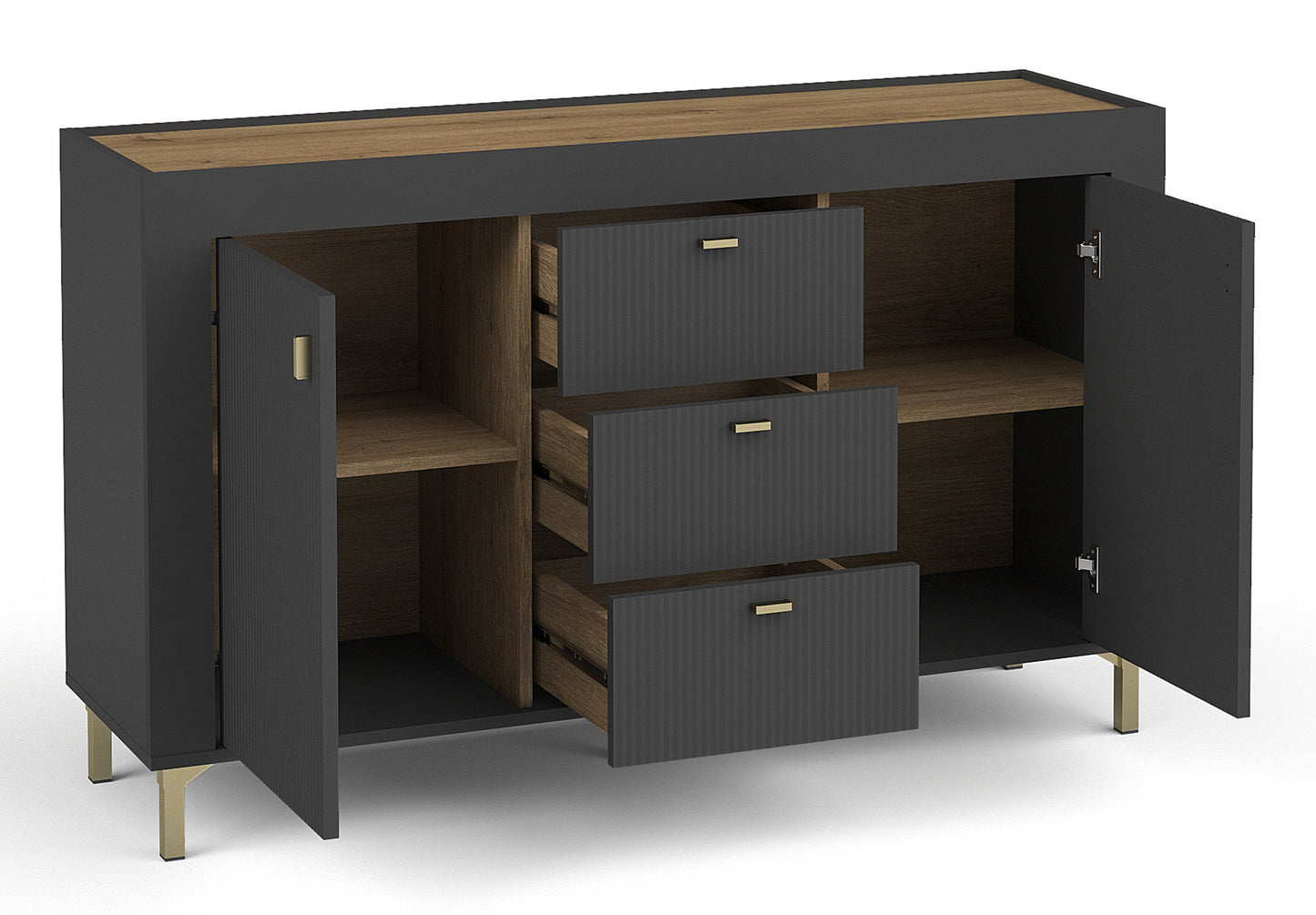 Kumode Lamos 130/77/38 cm melns/zelts