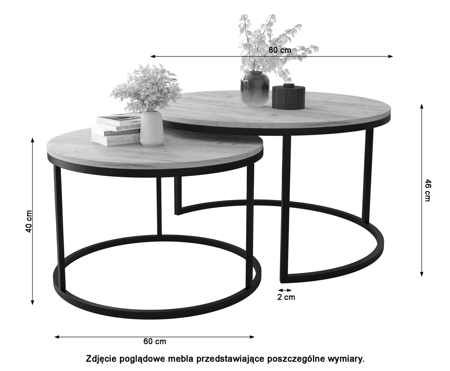 BELLO Divu kafijas galdiņu komplekts, apaļš, 80 un 60 cm, balts matēts ar zelta kājām