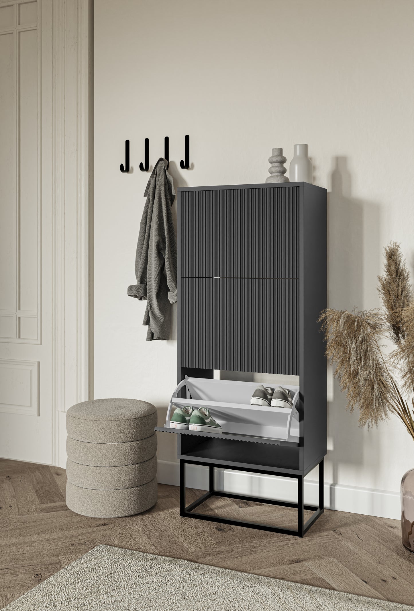 Apavu skapis Velda 50/30/125 cm melns/melns