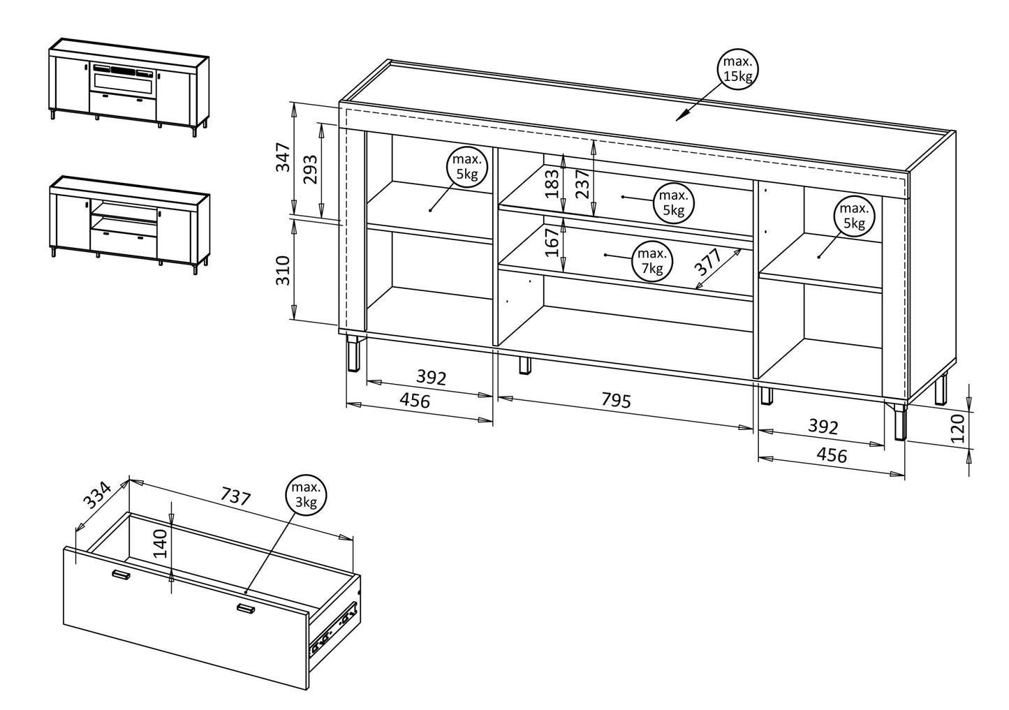 Kumode Lamos 170/77/38 cm melns/zelts