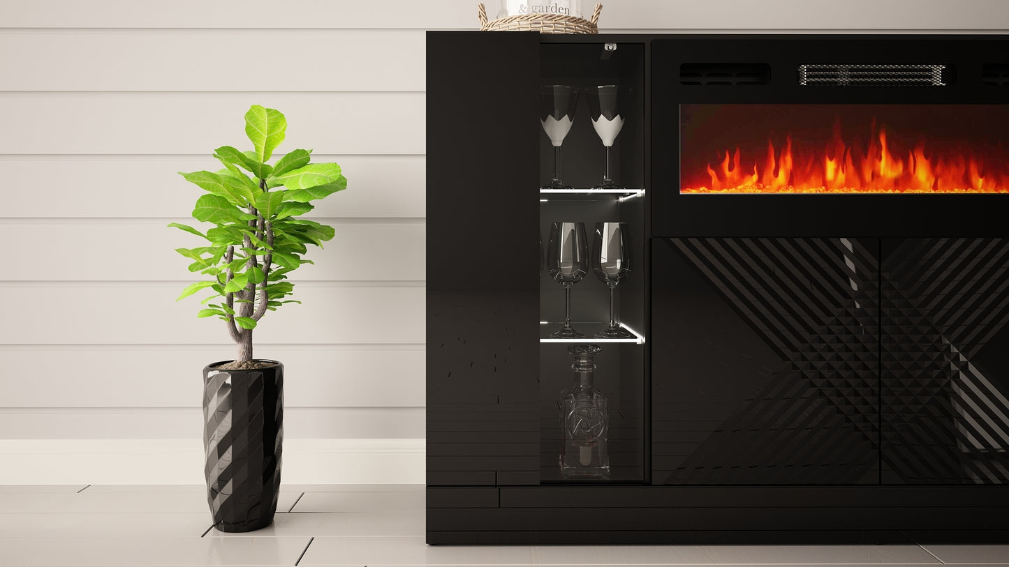 Kumode ar elektrisko kamīnu Dalika 160/90/35 cm melns