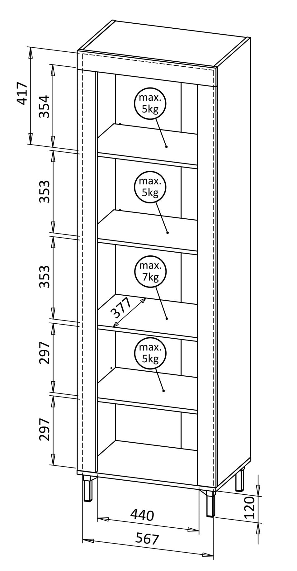 Vitrīna Lamos 56/148/38 cm melns/zelts