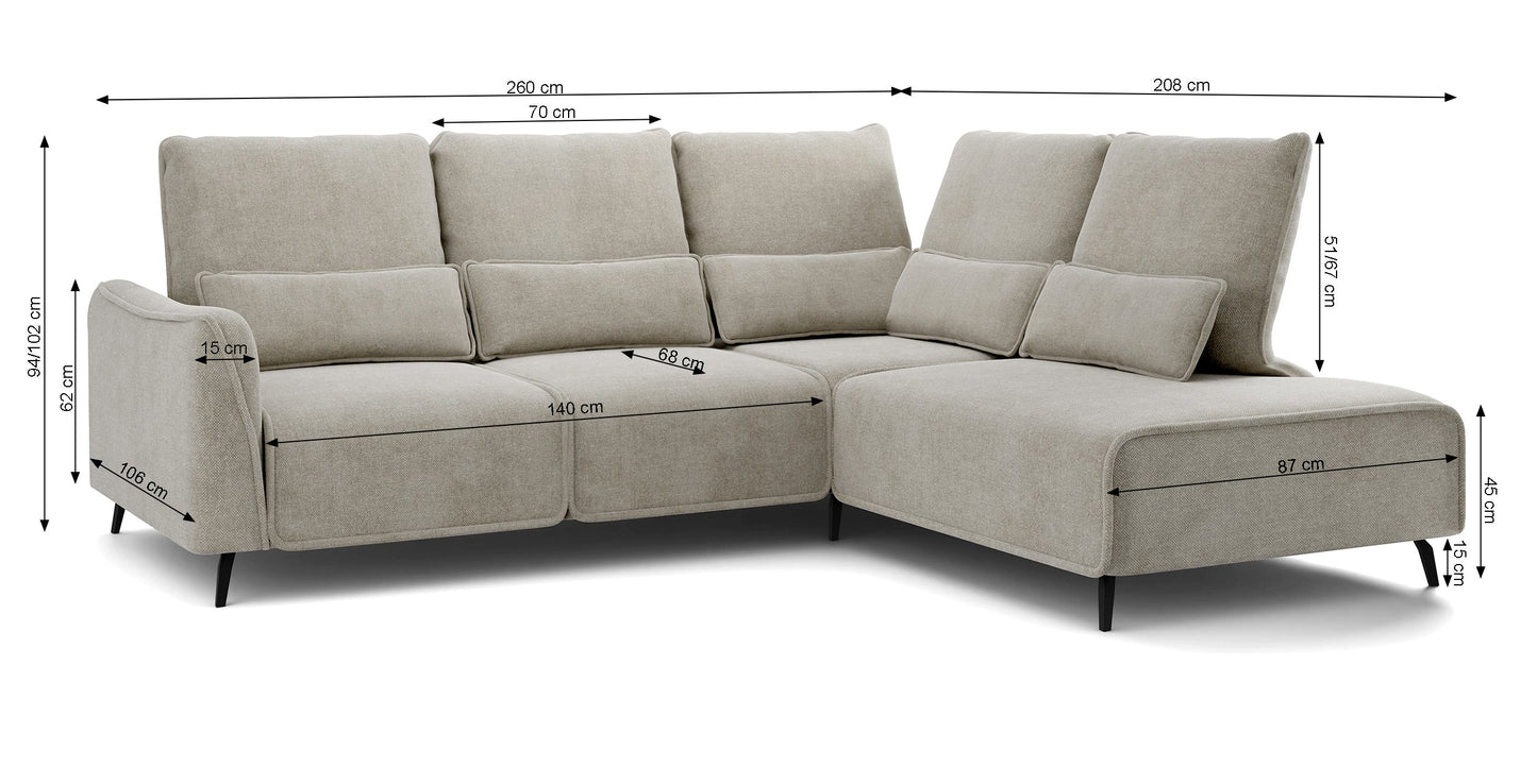 Dīvāns ar pufu Ruma 94/260/208 cm Storm 99 - N1 Home