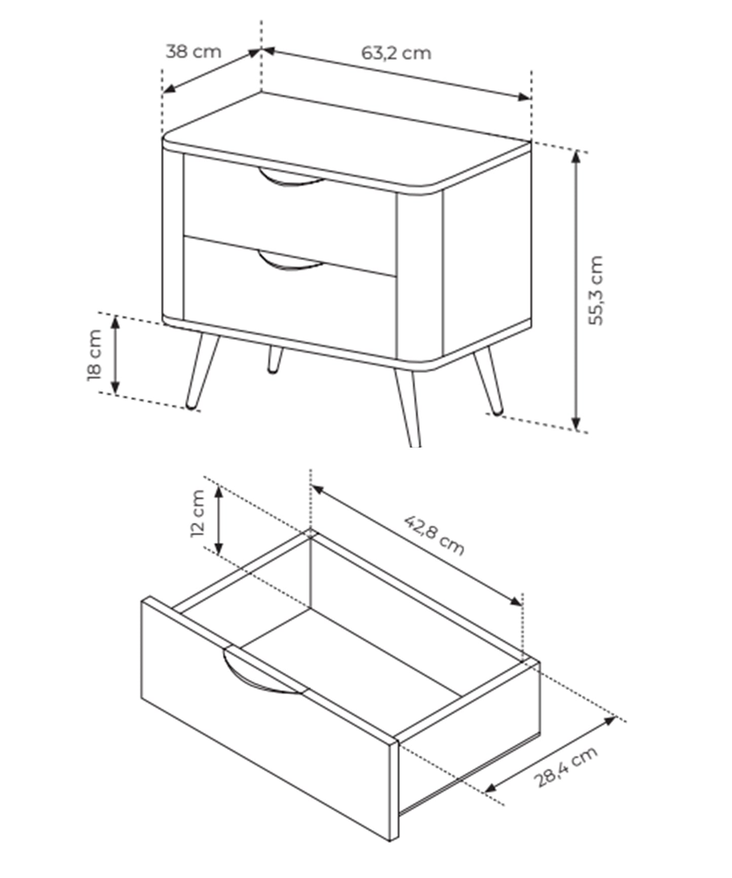 Naktsskapis Verto 55/63/38 cm Dunin ozols