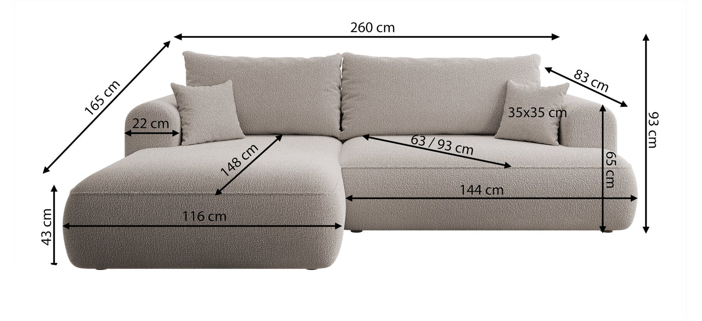 Dīvāns Ovors 260/93/165 cm Castel 80 - N1 Home